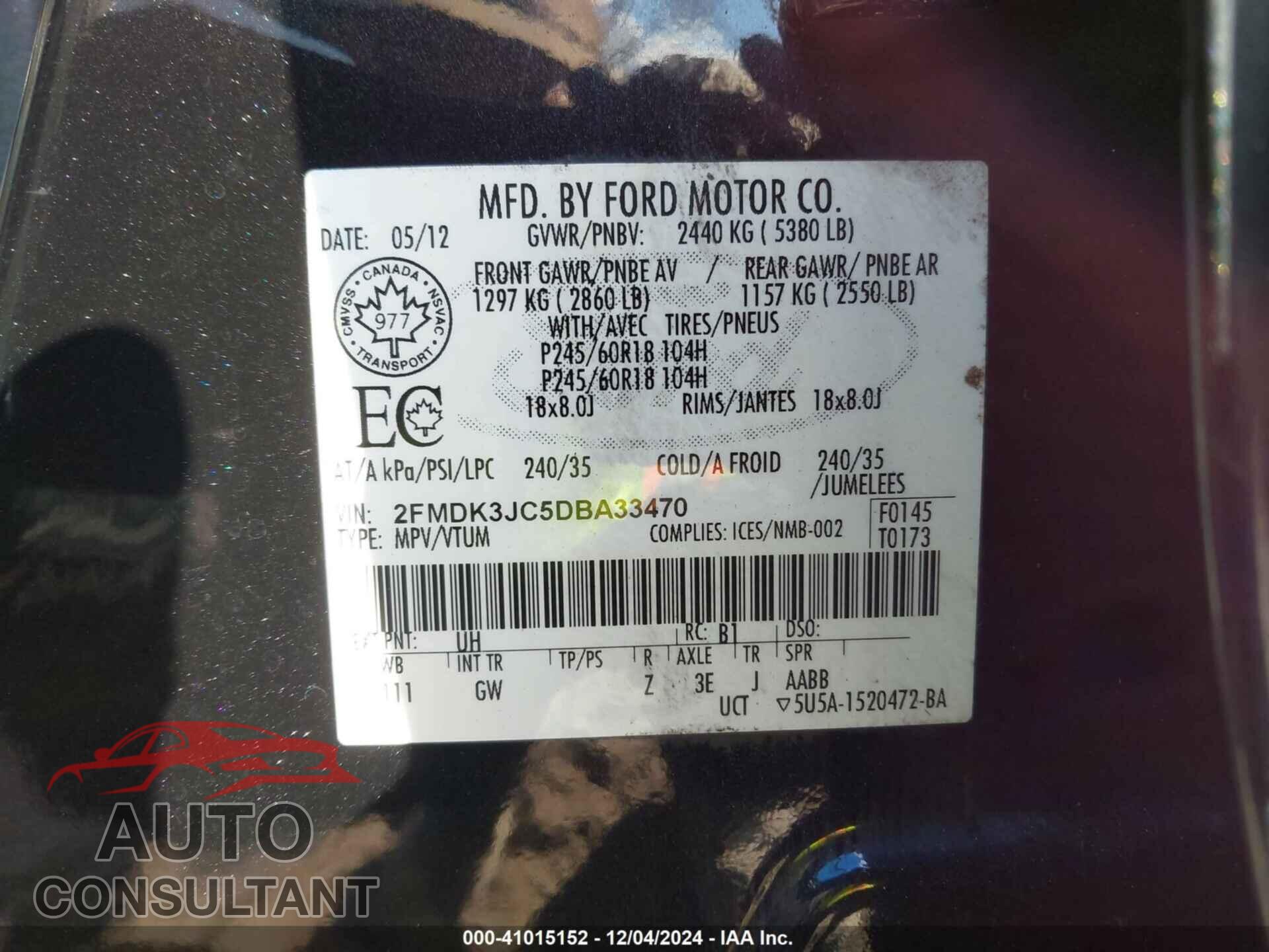 FORD EDGE 2013 - 2FMDK3JC5DBA33470