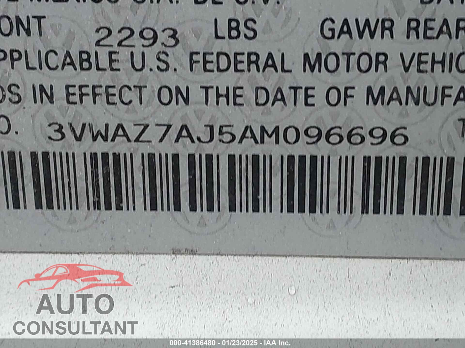 VOLKSWAGEN JETTA 2010 - 3VWAZ7AJ5AM096696