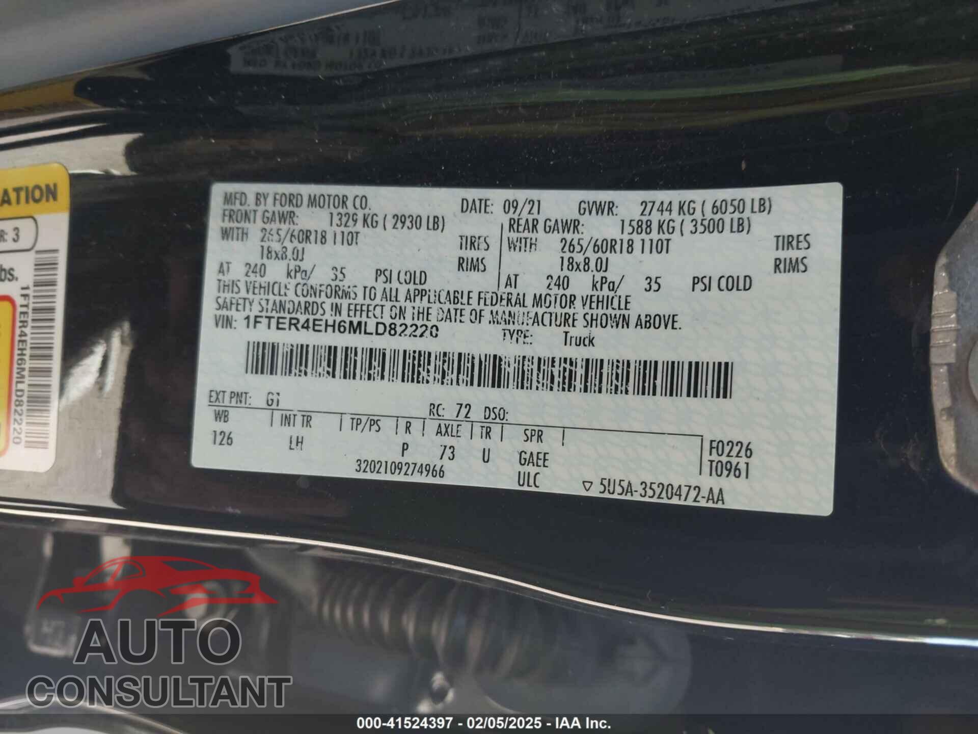 FORD RANGER 2021 - 1FTER4EH6MLD82220