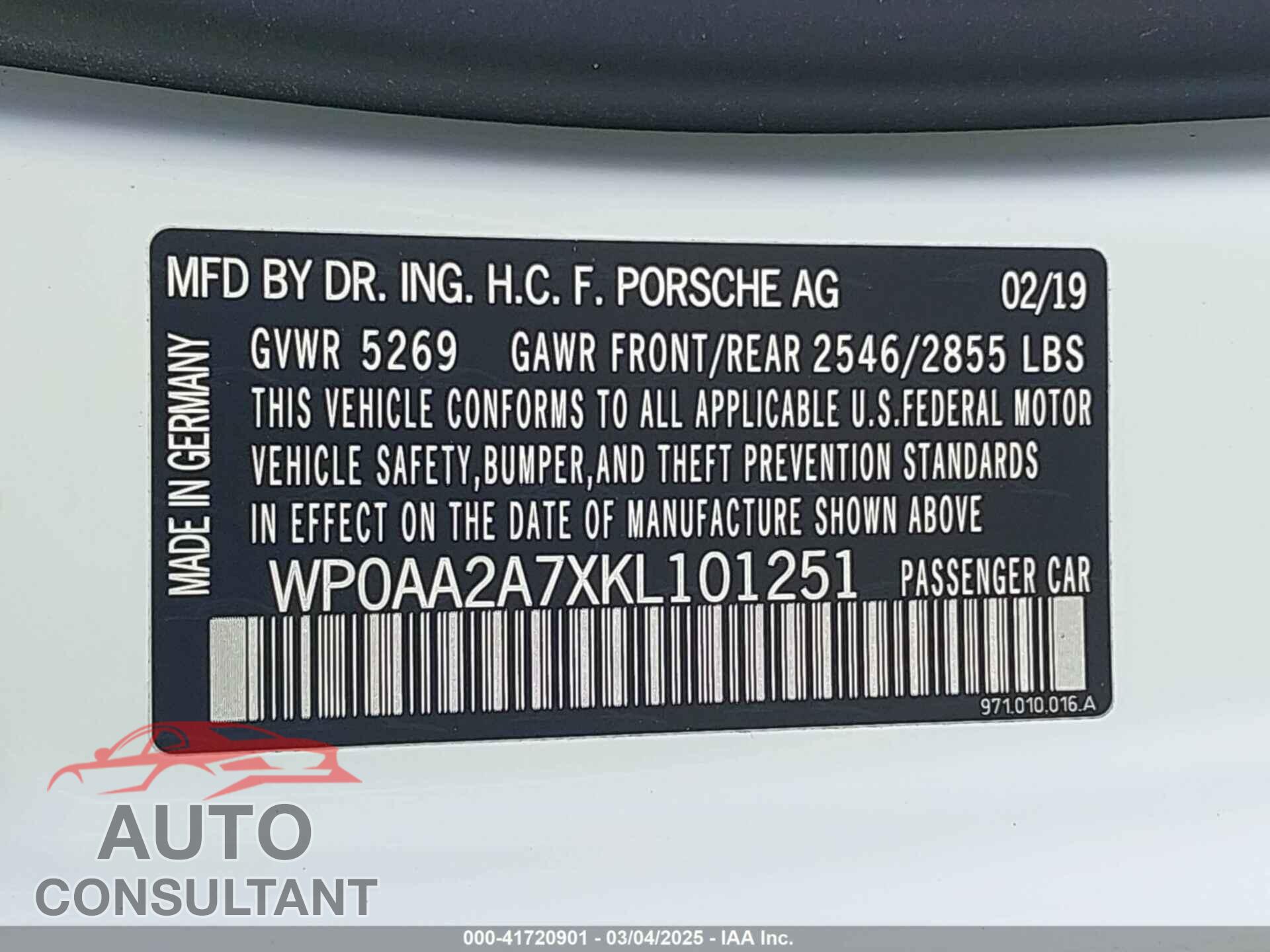 PORSCHE PANAMERA 2019 - WP0AA2A7XKL101251