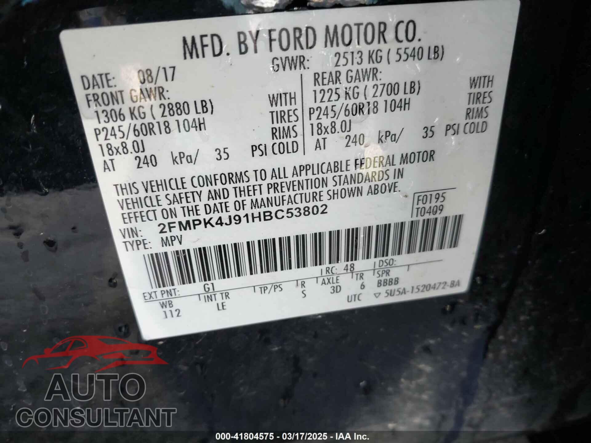 FORD EDGE 2017 - 2FMPK4J91HBC53802