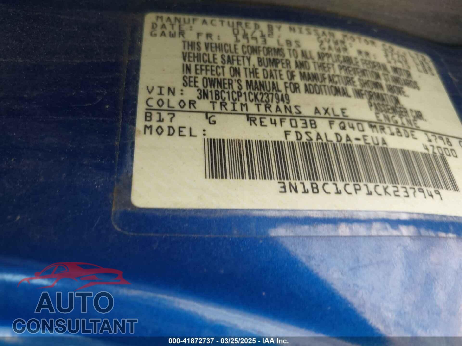 NISSAN VERSA 2012 - 3N1BC1CP1CK237949