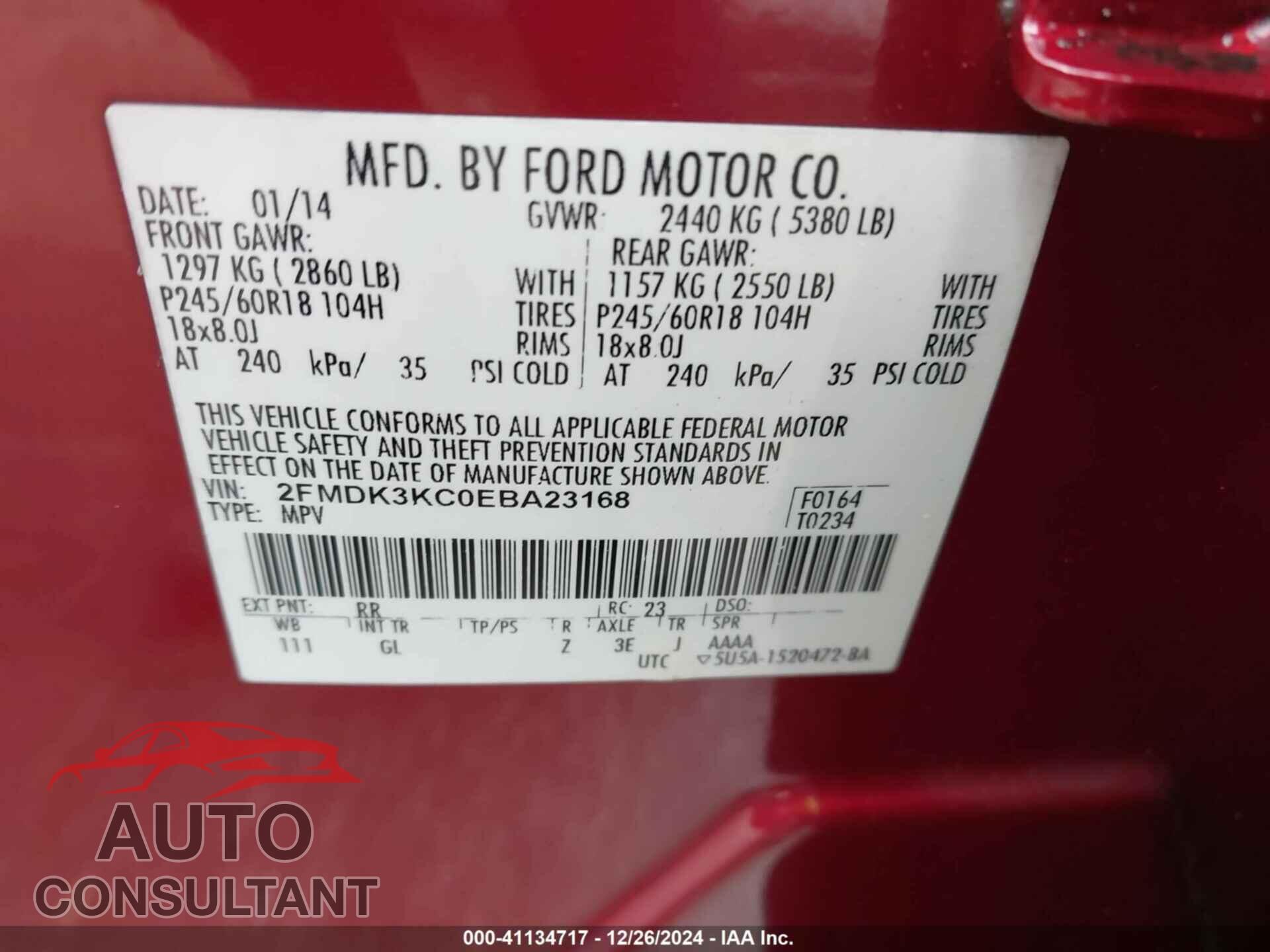 FORD EDGE 2014 - 2FMDK3KC0EBA23168