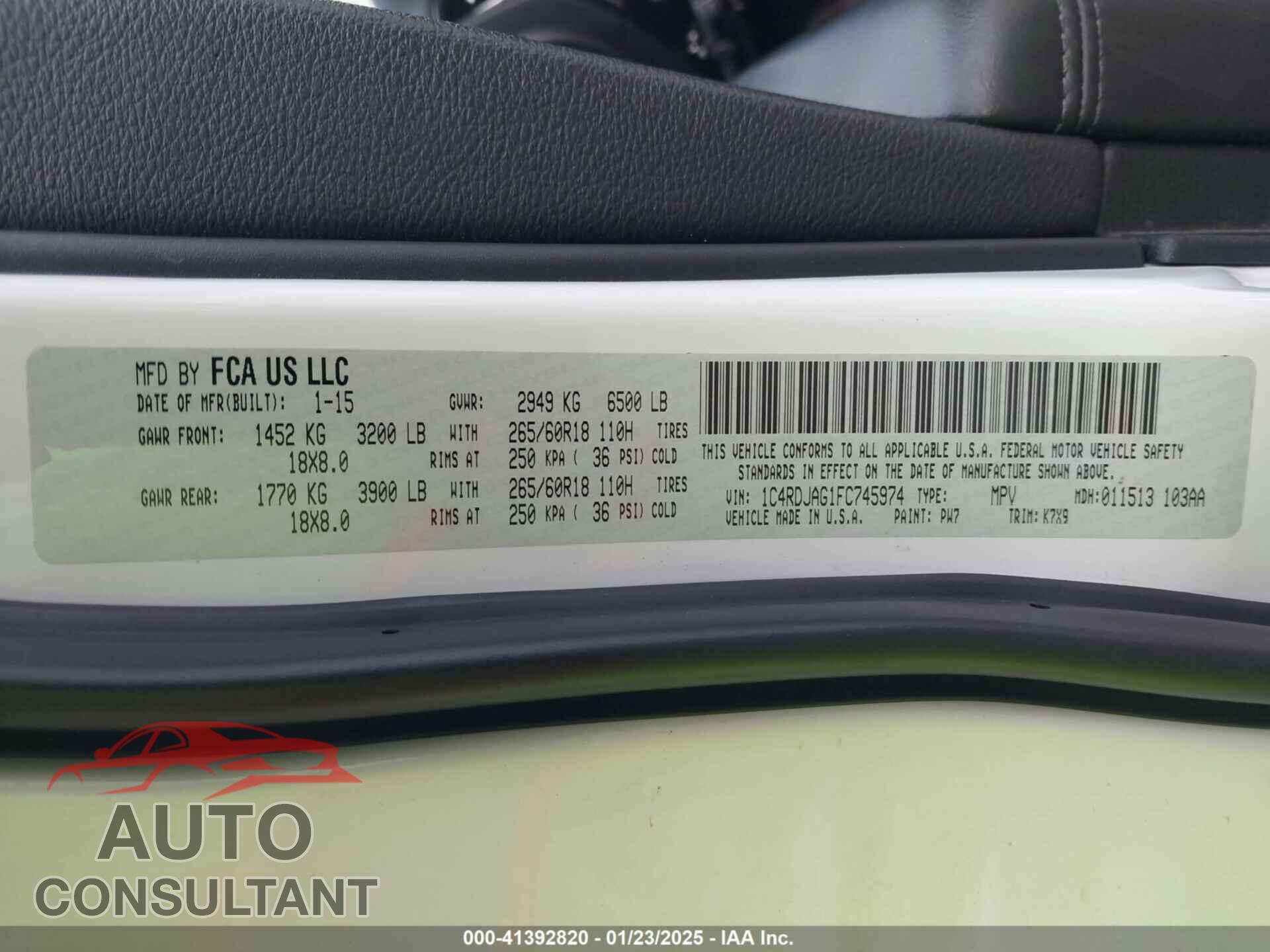 DODGE DURANGO 2015 - 1C4RDJAG1FC745974