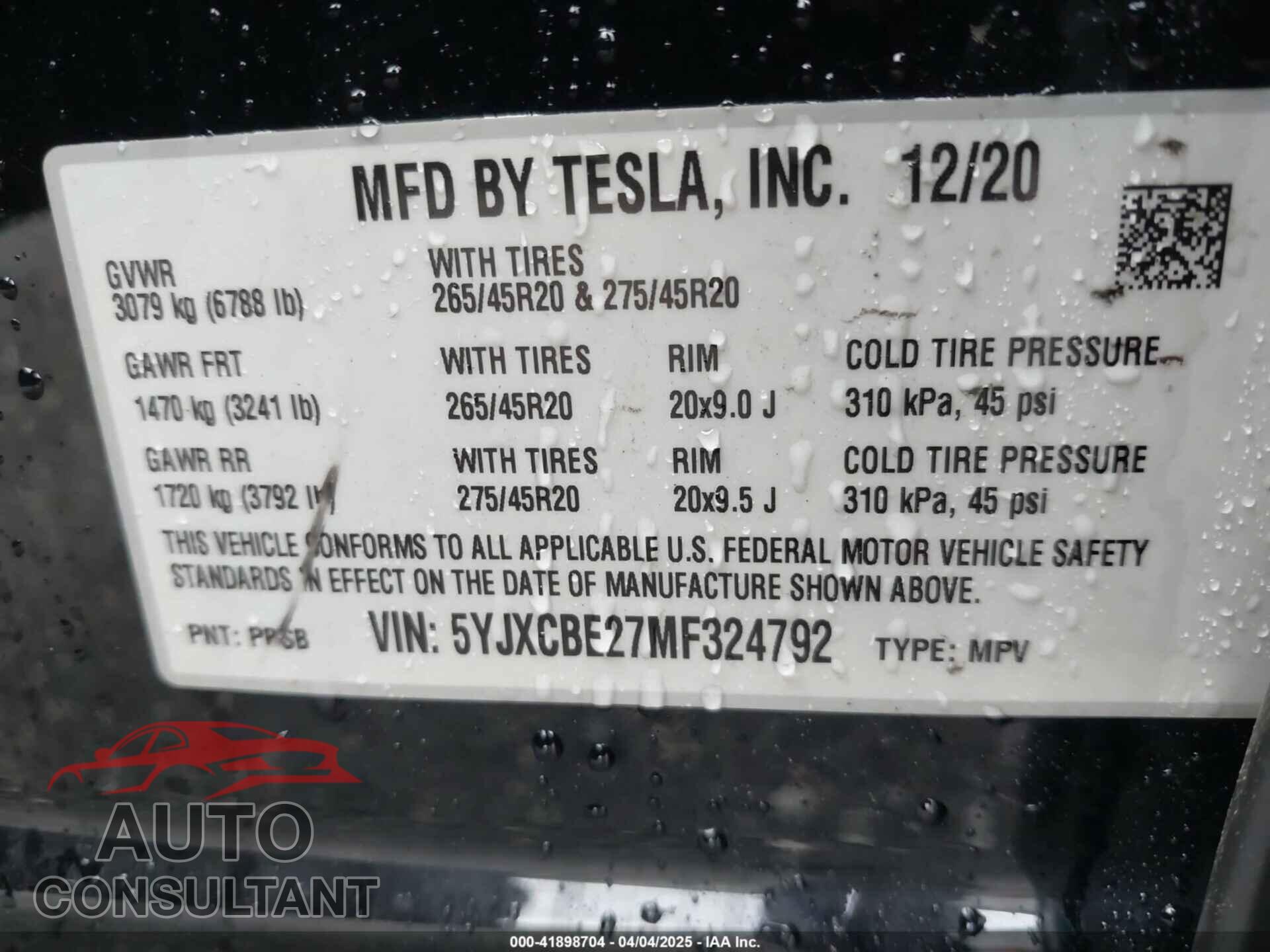 TESLA MODEL X 2021 - 5YJXCBE27MF324792