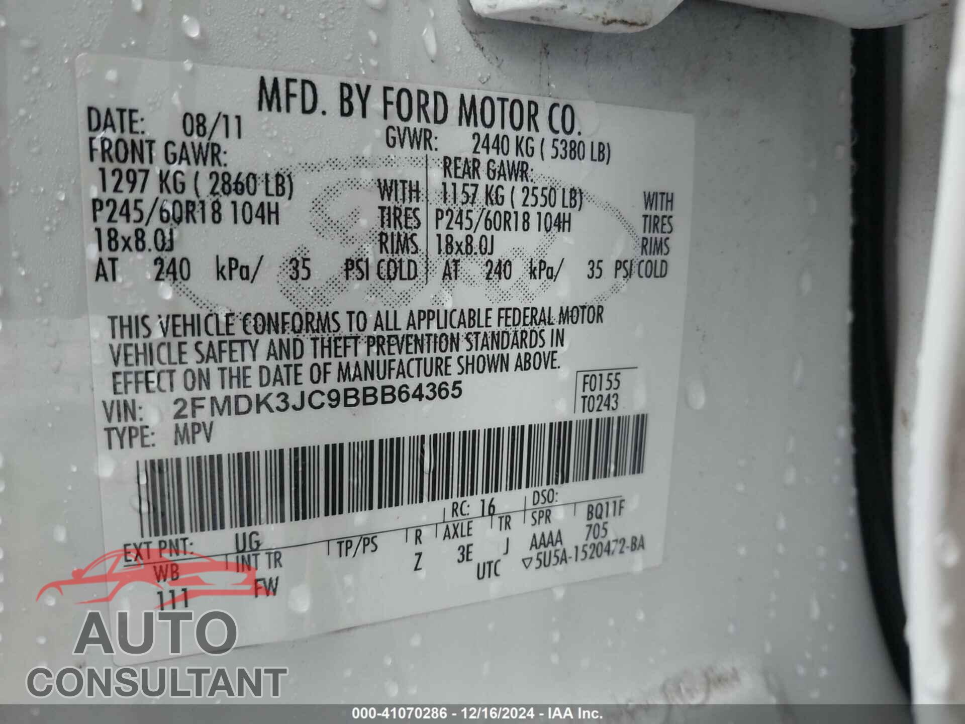 FORD EDGE 2011 - 2FMDK3JC9BBB64365