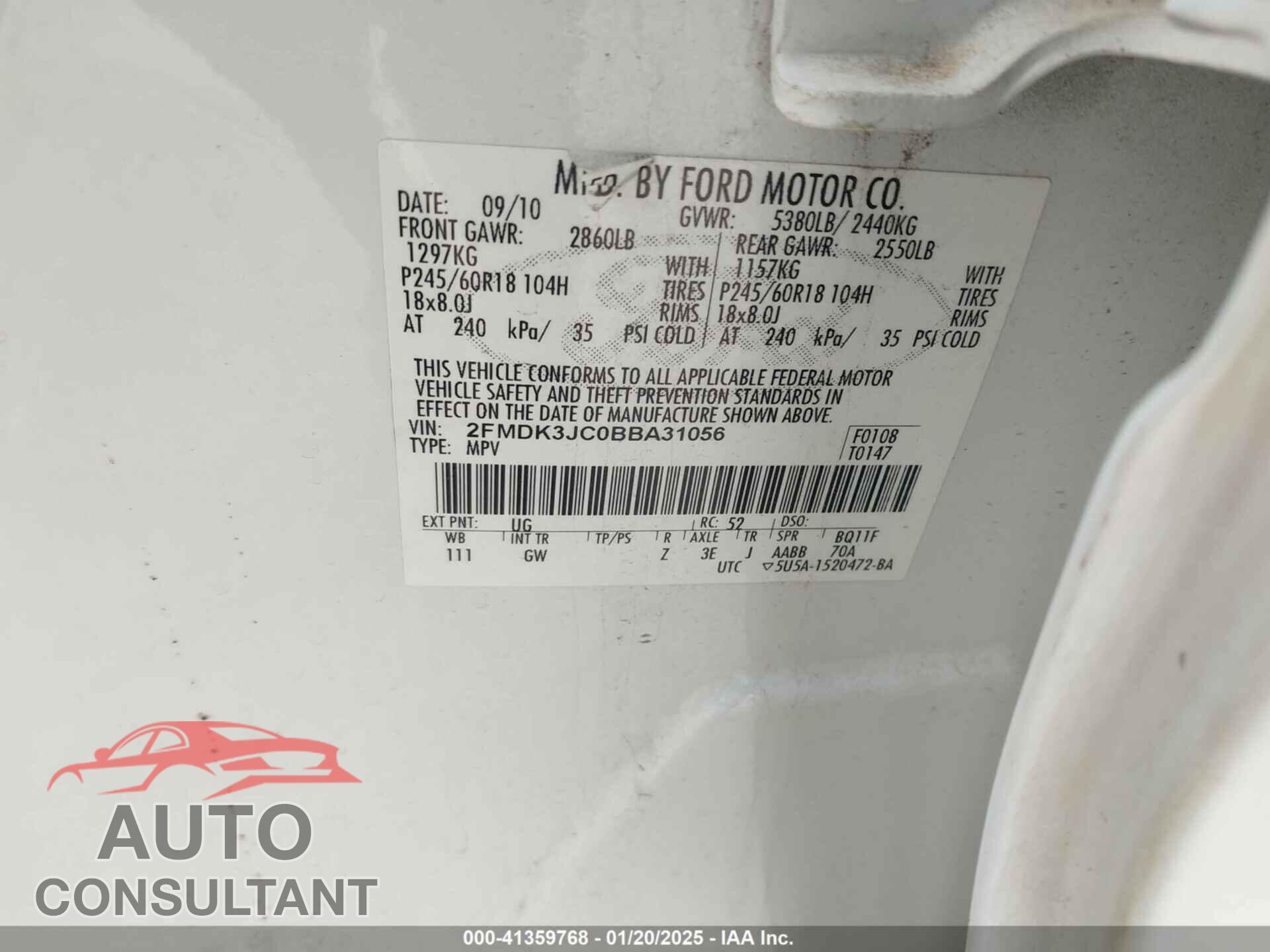 FORD EDGE 2011 - 2FMDK3JC0BBA31056