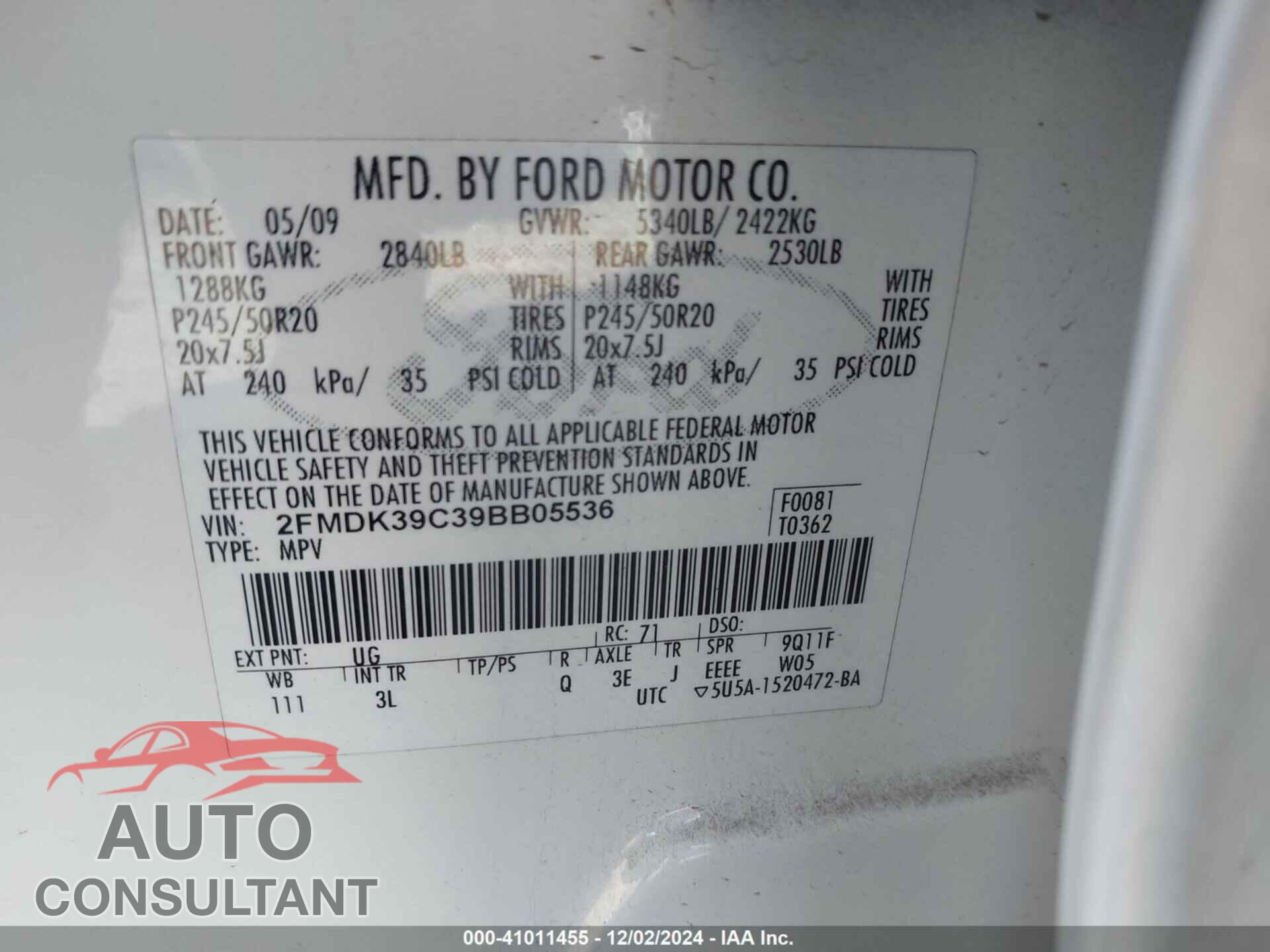 FORD EDGE 2009 - 2FMDK39C39BB05536