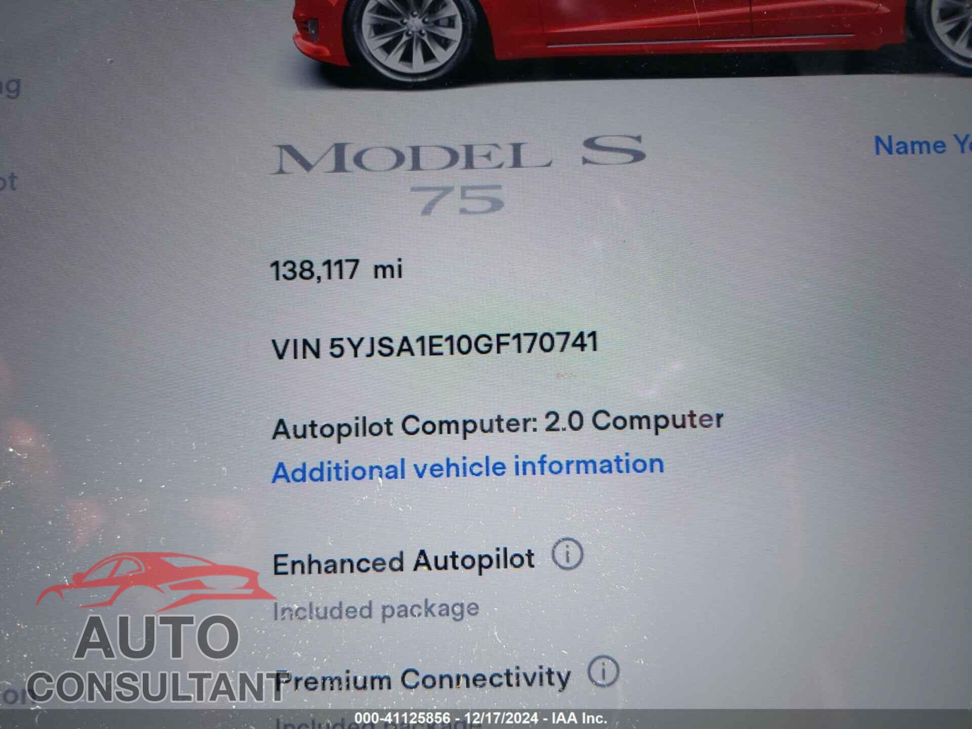 TESLA MODEL S 2016 - 5YJSA1E10GF170741
