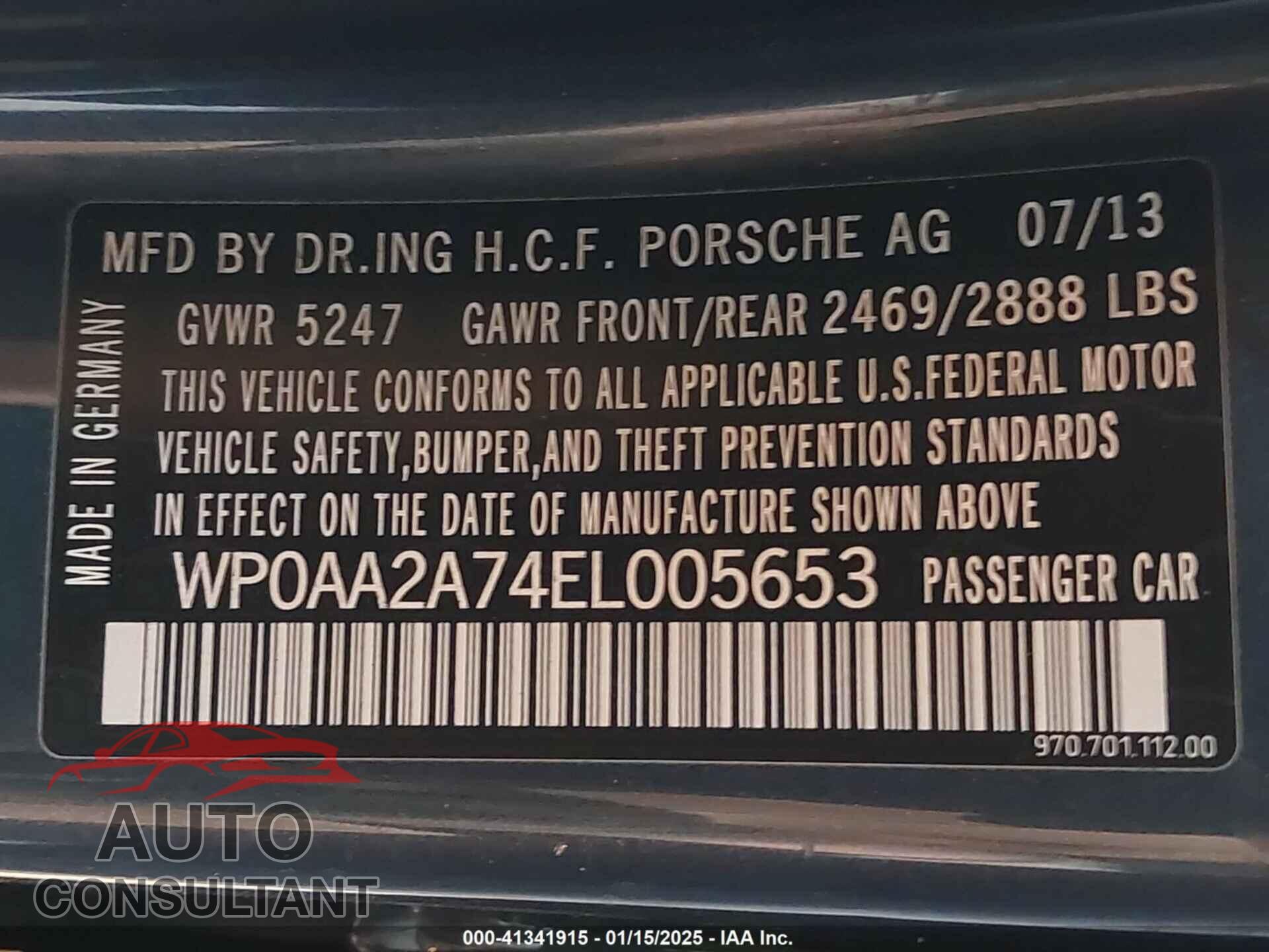 PORSCHE PANAMERA 2014 - WP0AA2A74EL005653