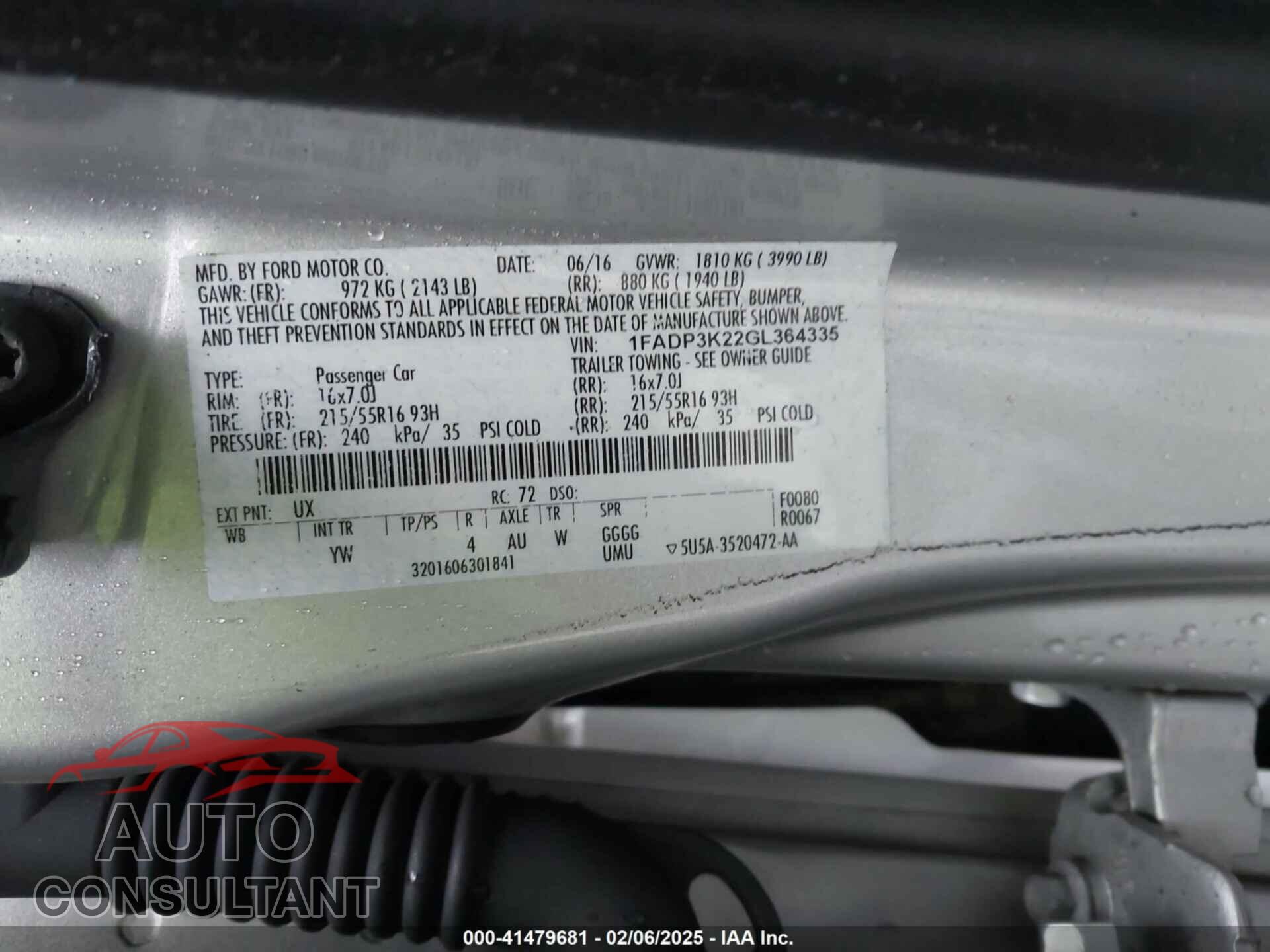 FORD FOCUS 2016 - 1FADP3K22GL364335