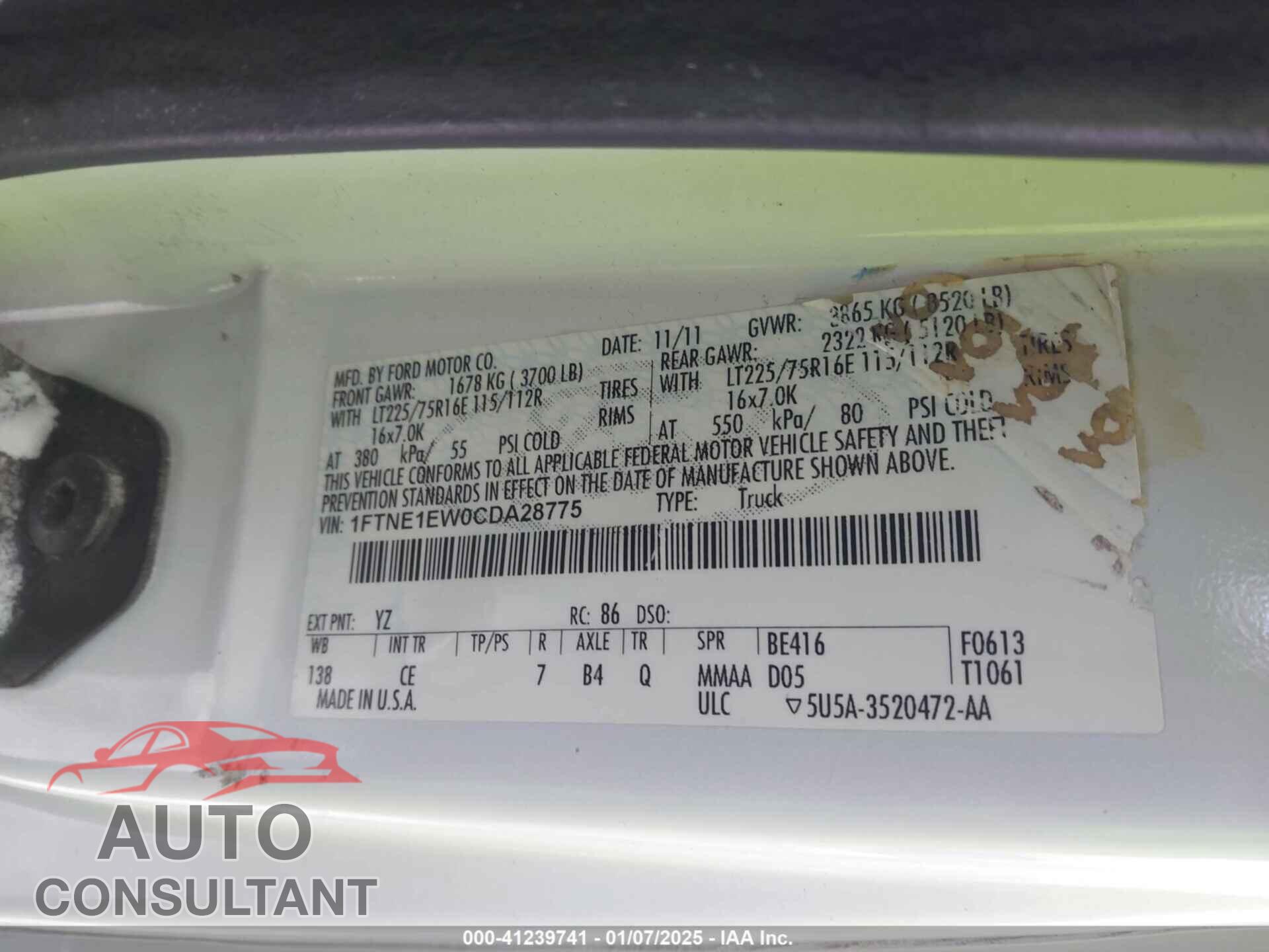 FORD E-150 2012 - 1FTNE1EW0CDA28775