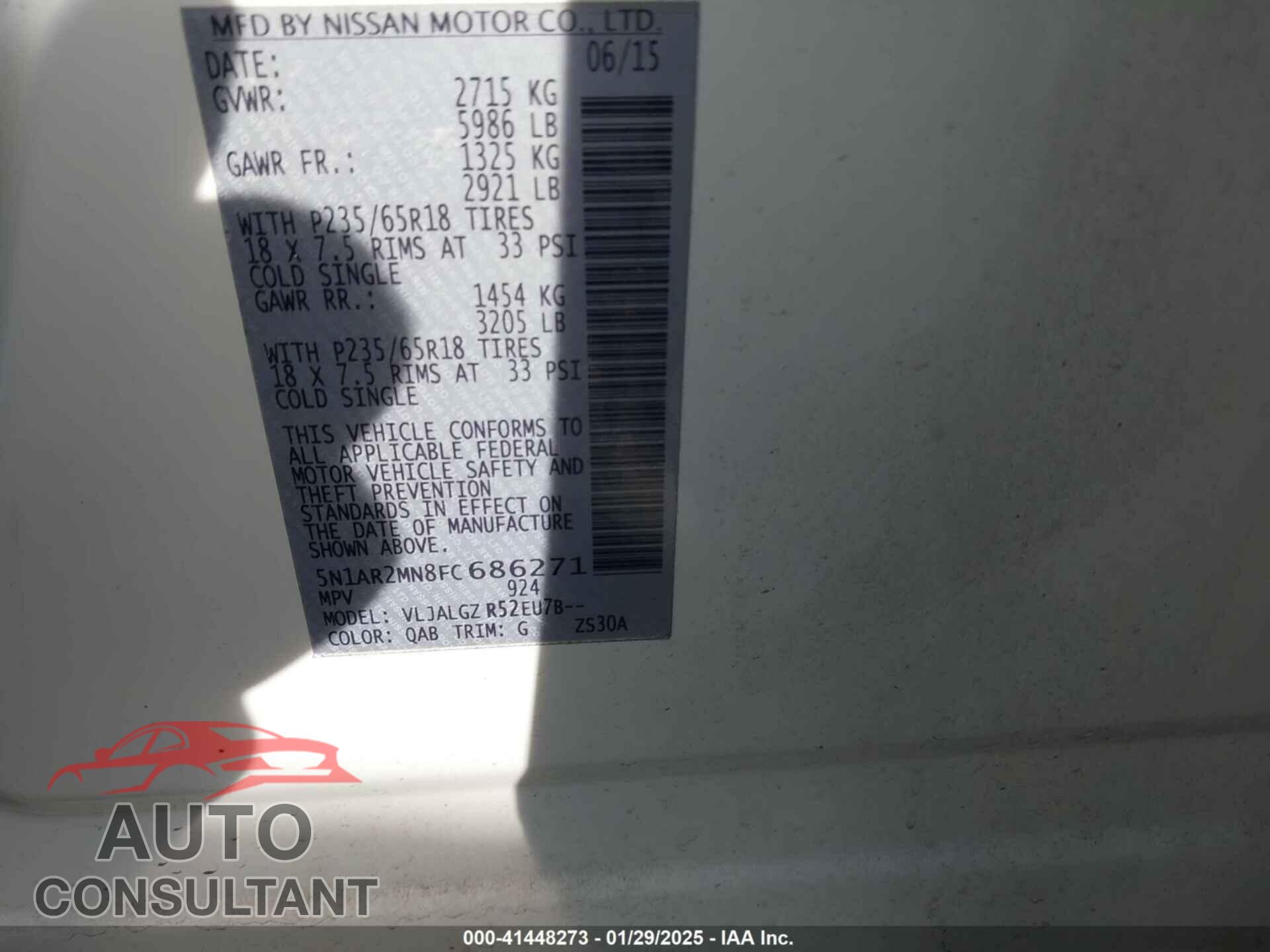 NISSAN PATHFINDER 2015 - 5N1AR2MN8FC686271