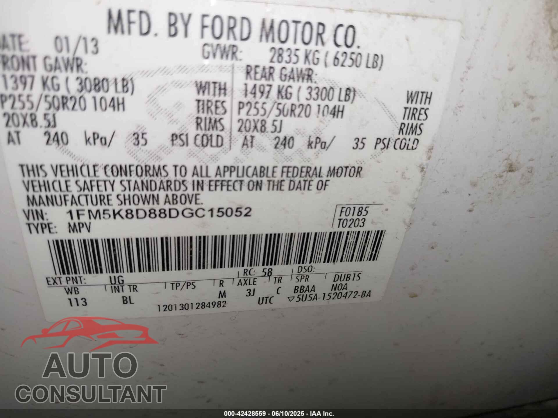 FORD EXPLORER 2013 - 1FM5K8D88DGC15052