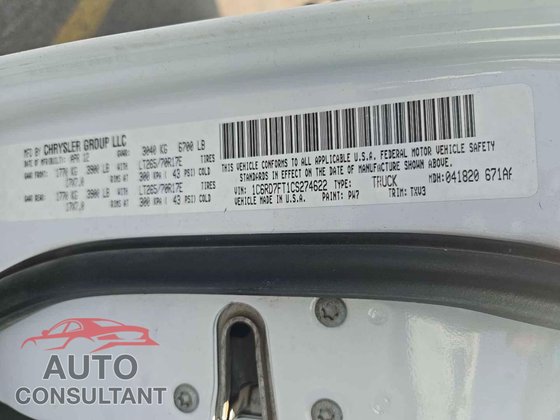 DODGE RAM 1500 2012 - 1C6RD7FT1CS274622