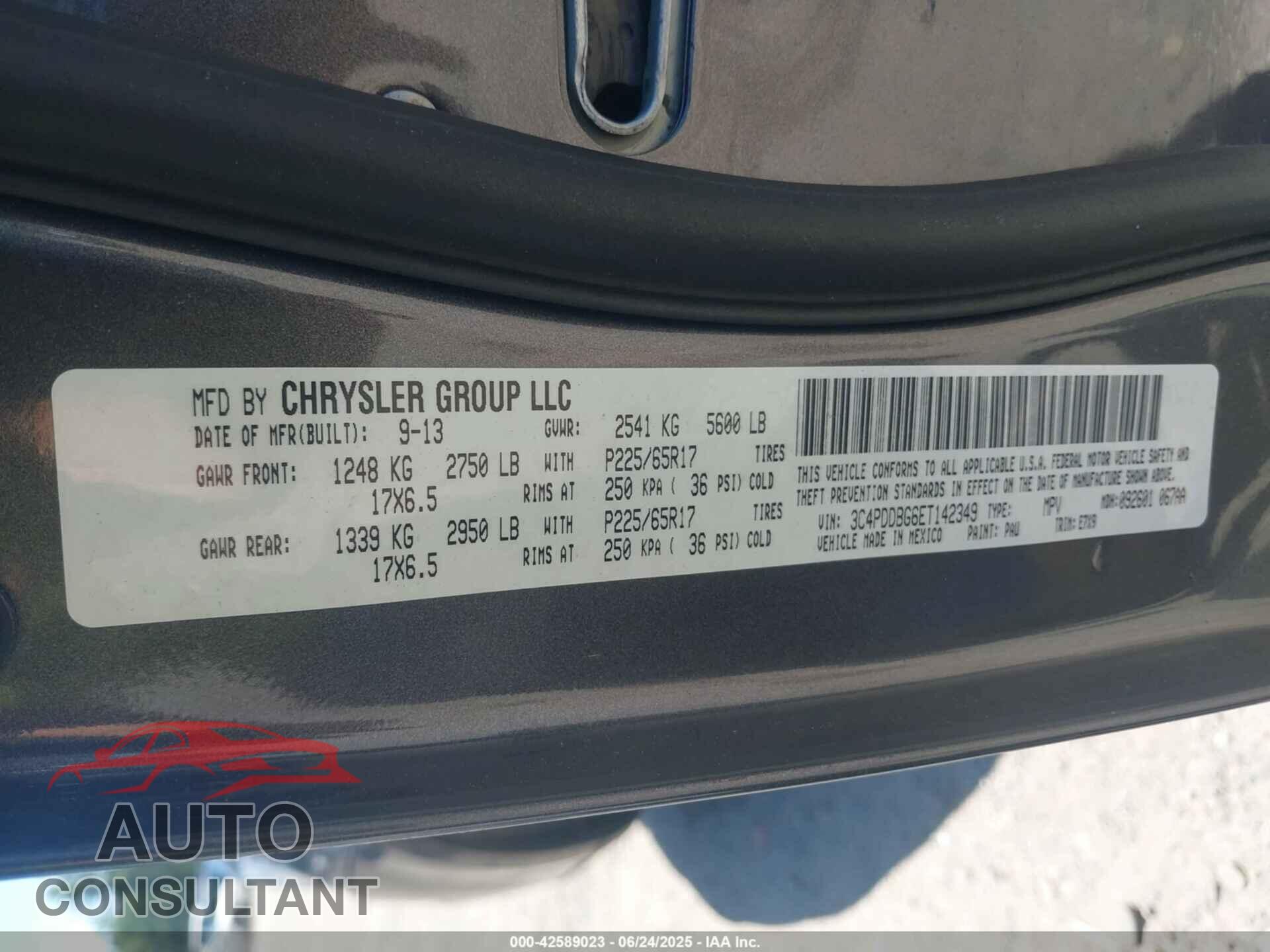 DODGE JOURNEY 2014 - 3C4PDDBG6ET142349