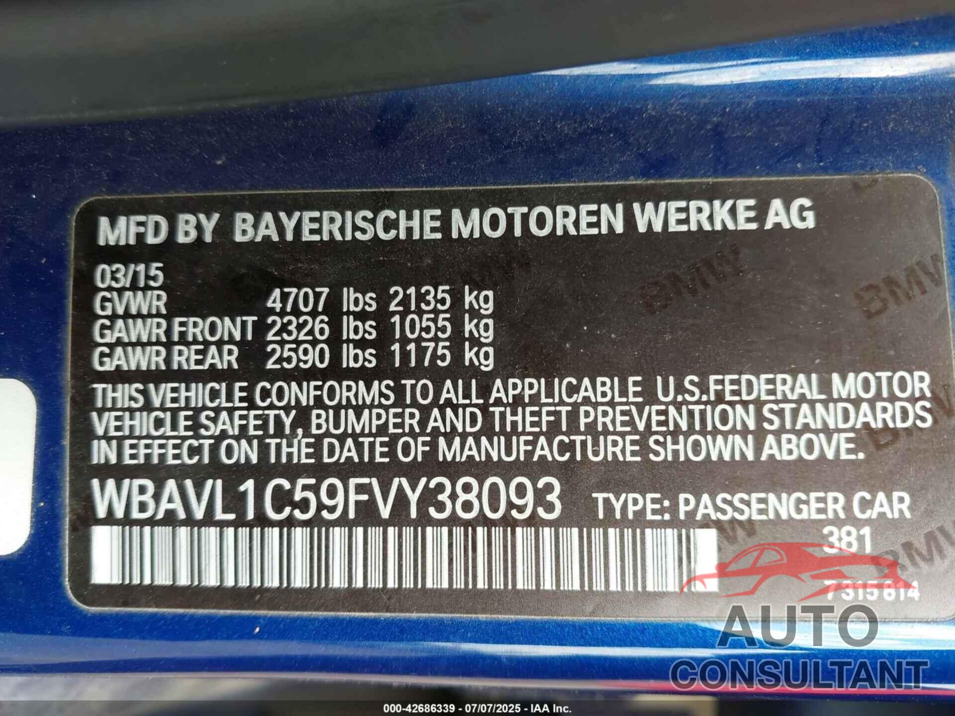 BMW X1 2015 - WBAVL1C59FVY38093