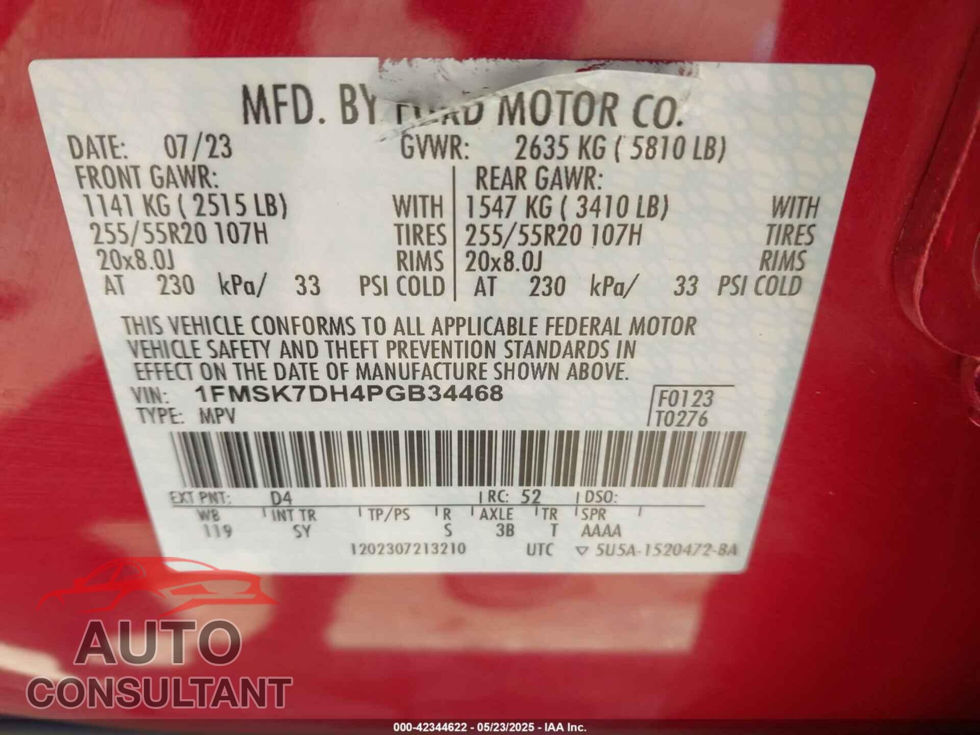 FORD EXPLORER 2023 - 1FMSK7DH4PGB34468