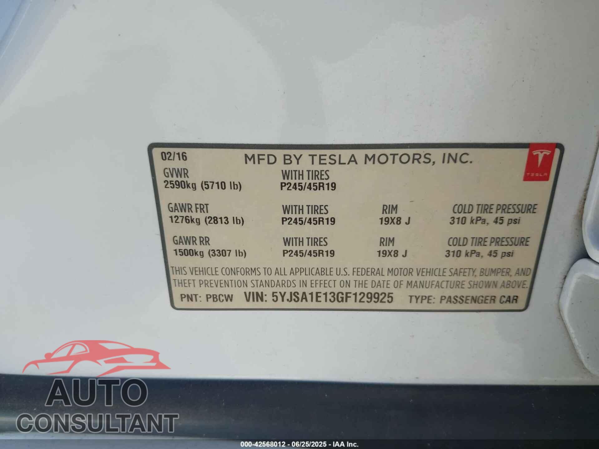 TESLA MODEL S 2016 - 5YJSA1E13GF129925