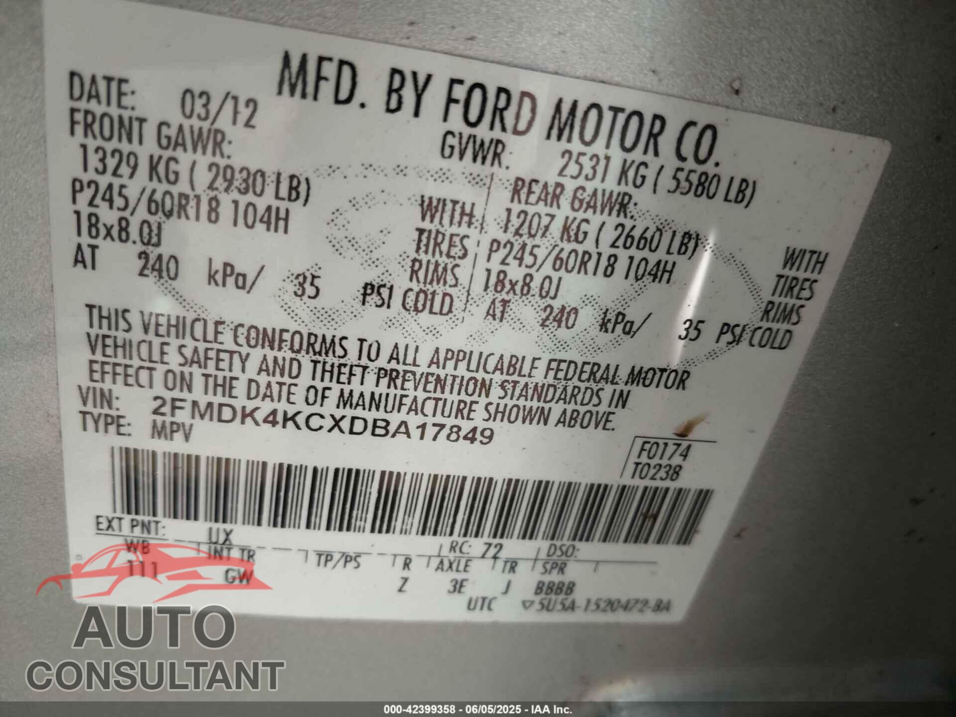 FORD EDGE 2013 - 2FMDK4KCXDBA17849