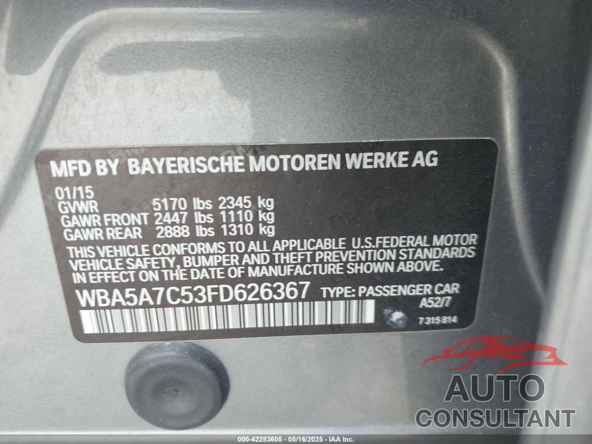 BMW 528 2015 - WBA5A7C53FD626367