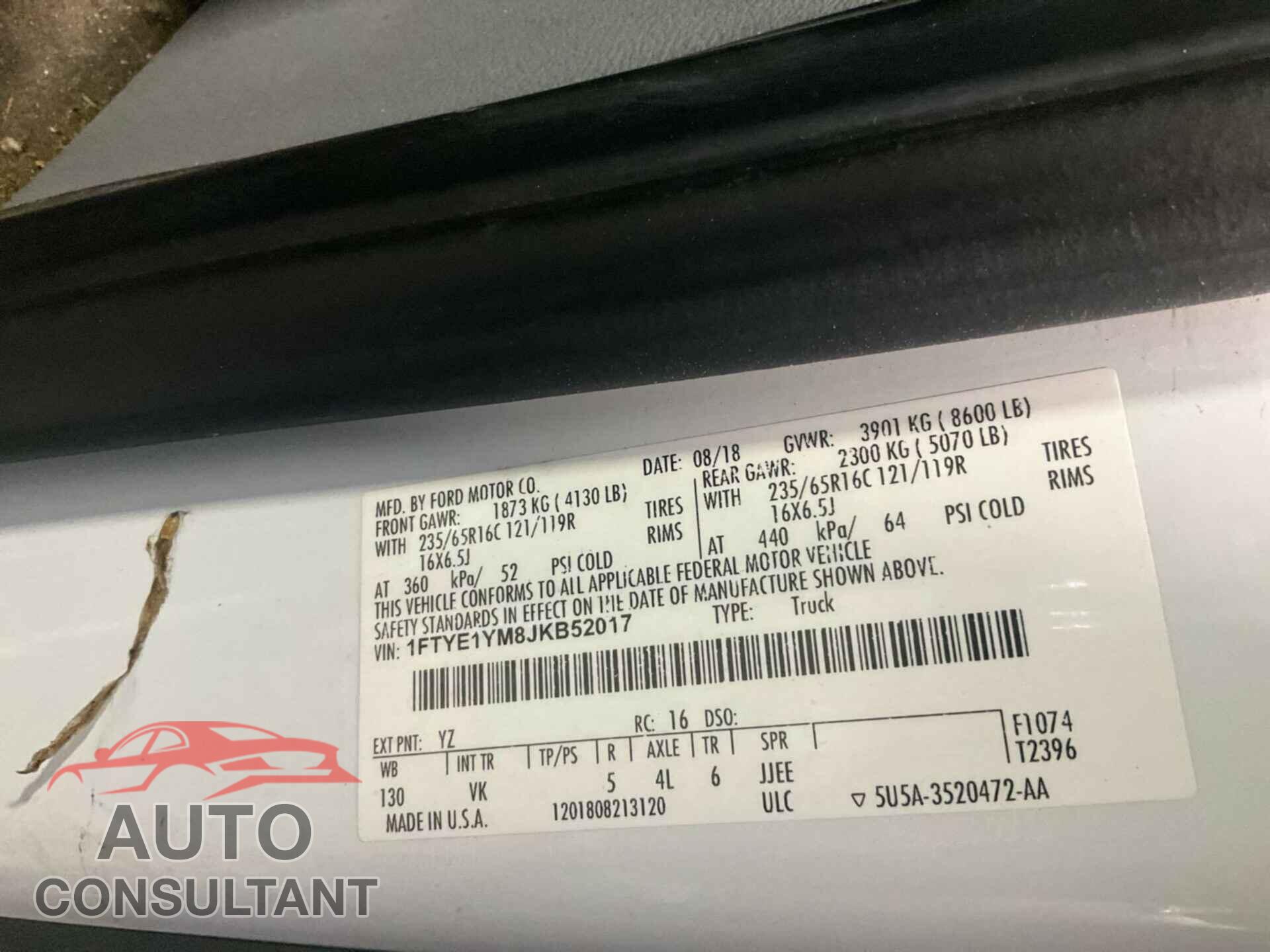 FORD TRANSIT 2018 - 1FTYE1YM8JKB52017