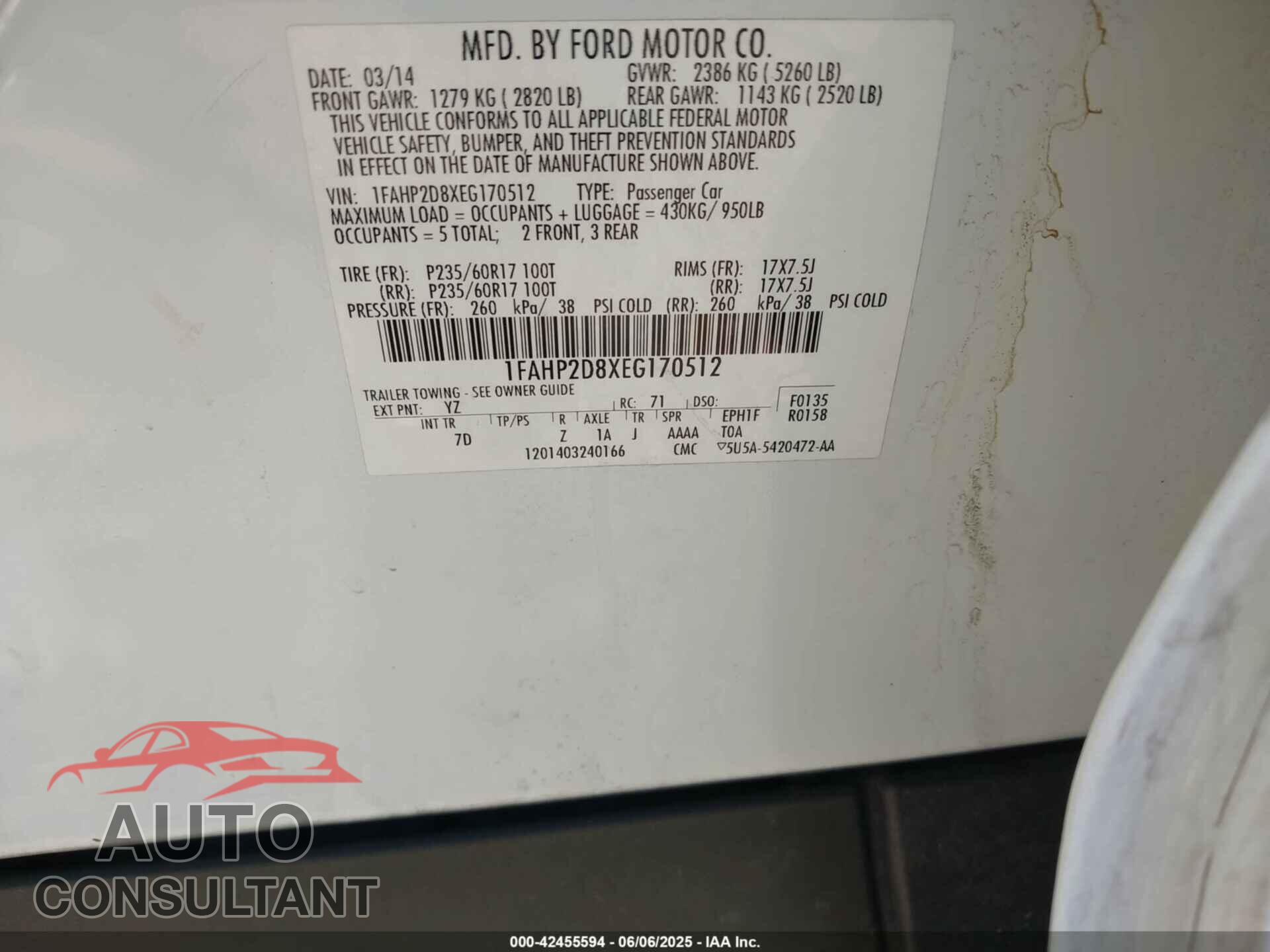FORD TAURUS 2014 - 1FAHP2D8XEG170512