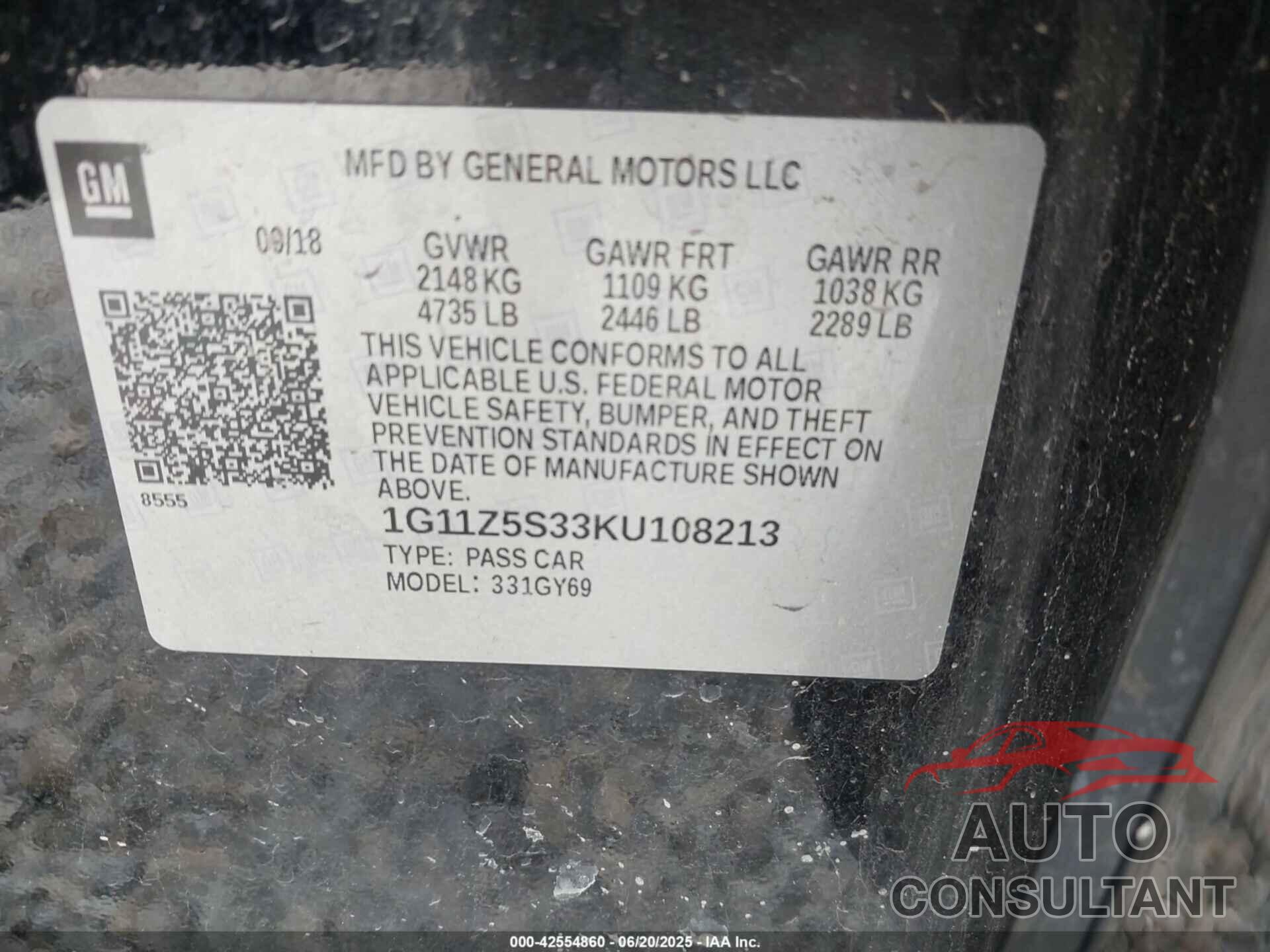 CHEVROLET IMPALA 2019 - 1G11Z5S33KU108213