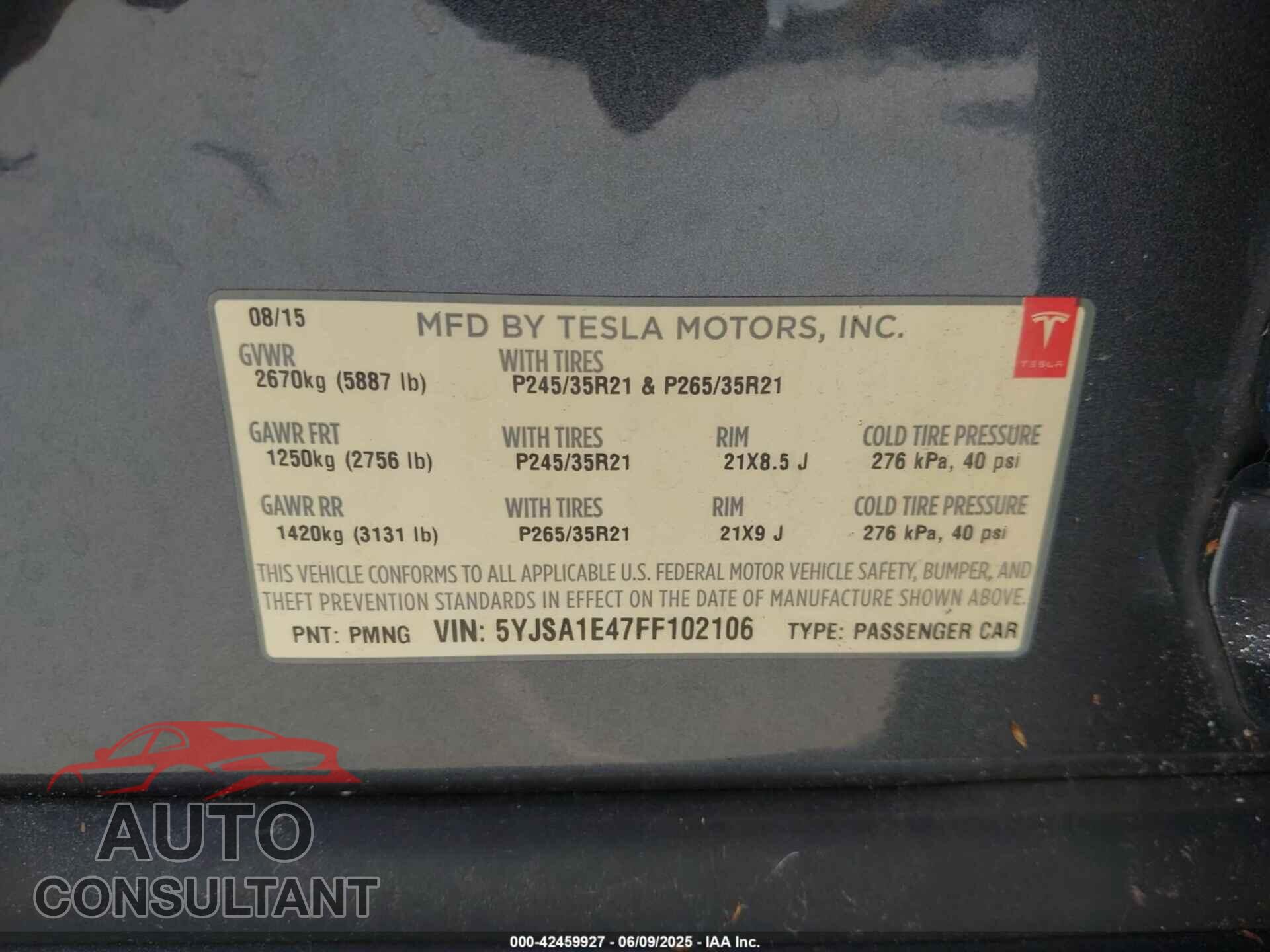 TESLA MODEL S 2015 - 5YJSA1E47FF102106