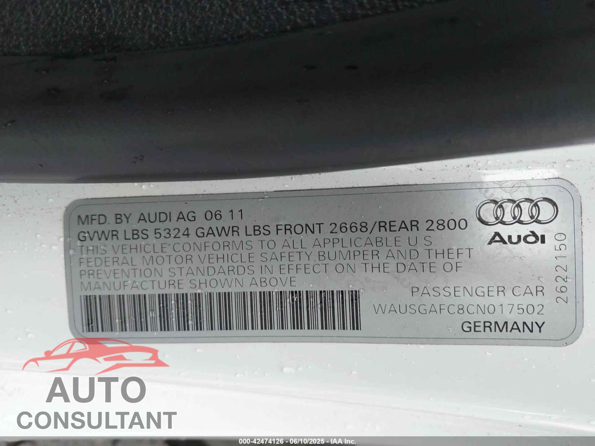 AUDI A7 2012 - WAUSGAFC8CN017502
