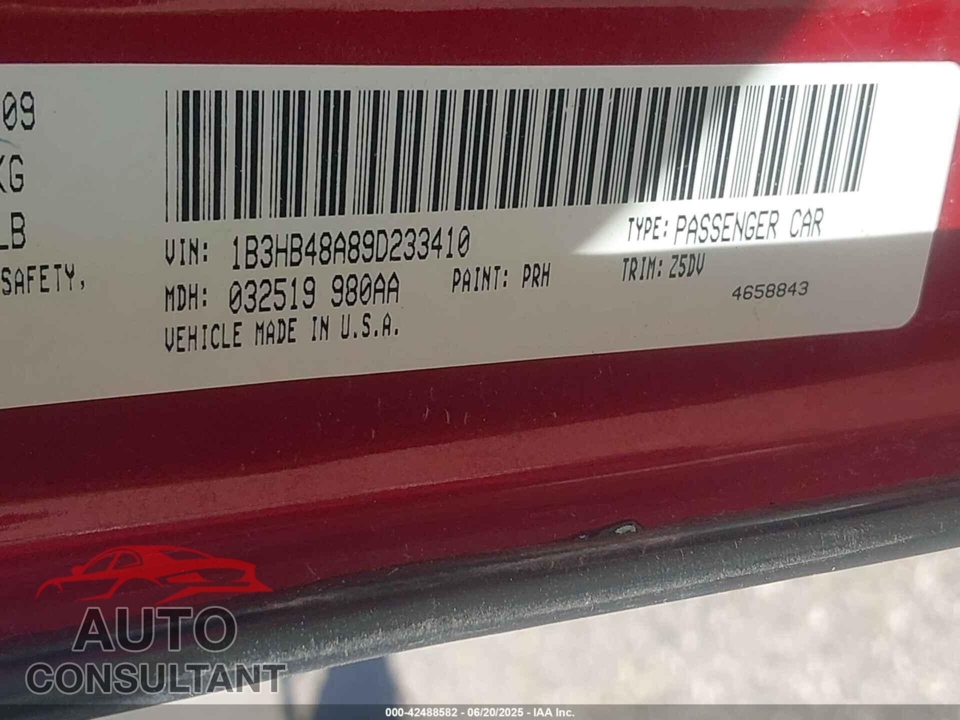 DODGE CALIBER 2009 - 1B3HB48A89D233410