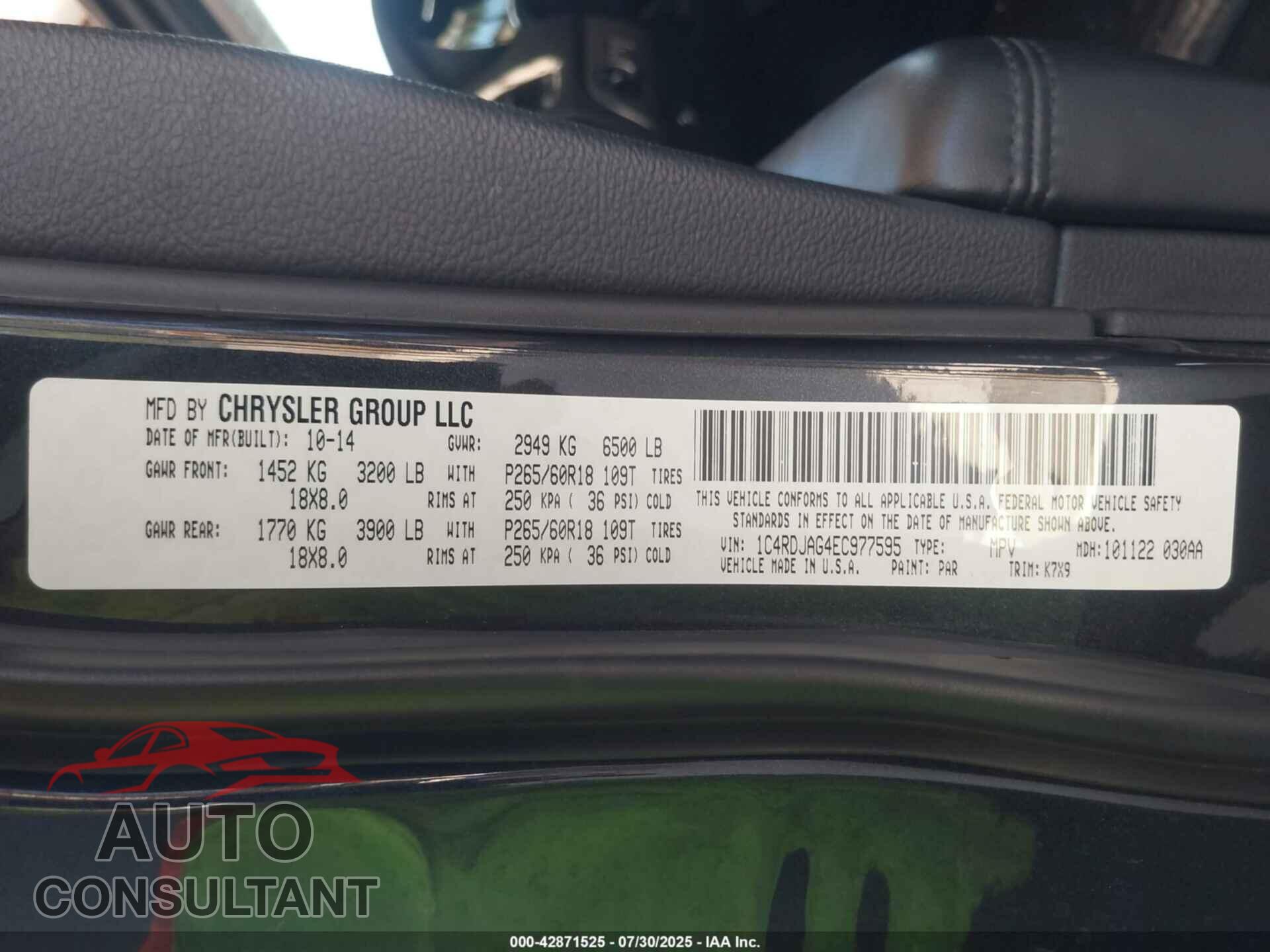 DODGE DURANGO 2014 - 1C4RDJAG4EC977595