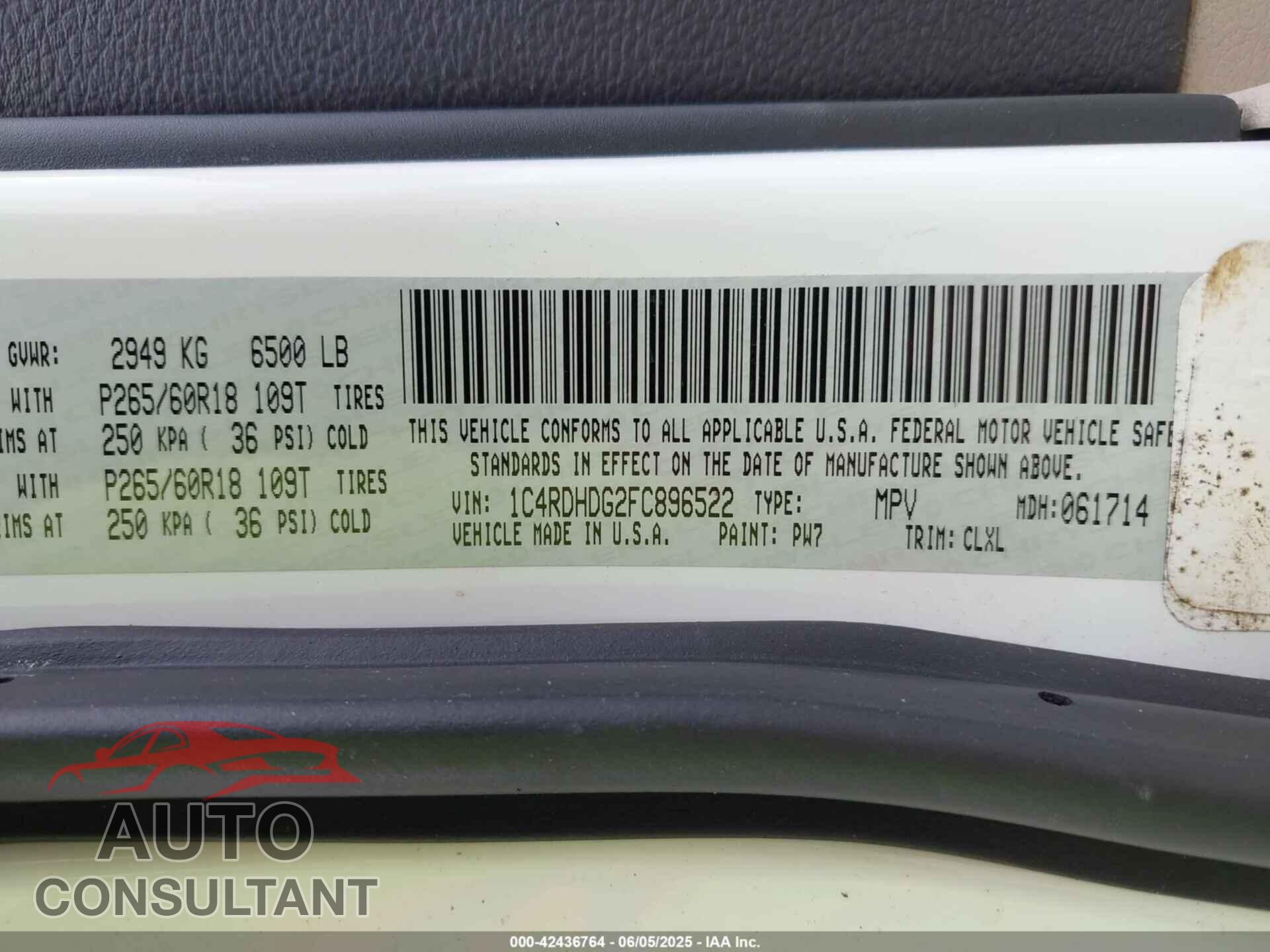 DODGE DURANGO 2015 - 1C4RDHDG2FC896522