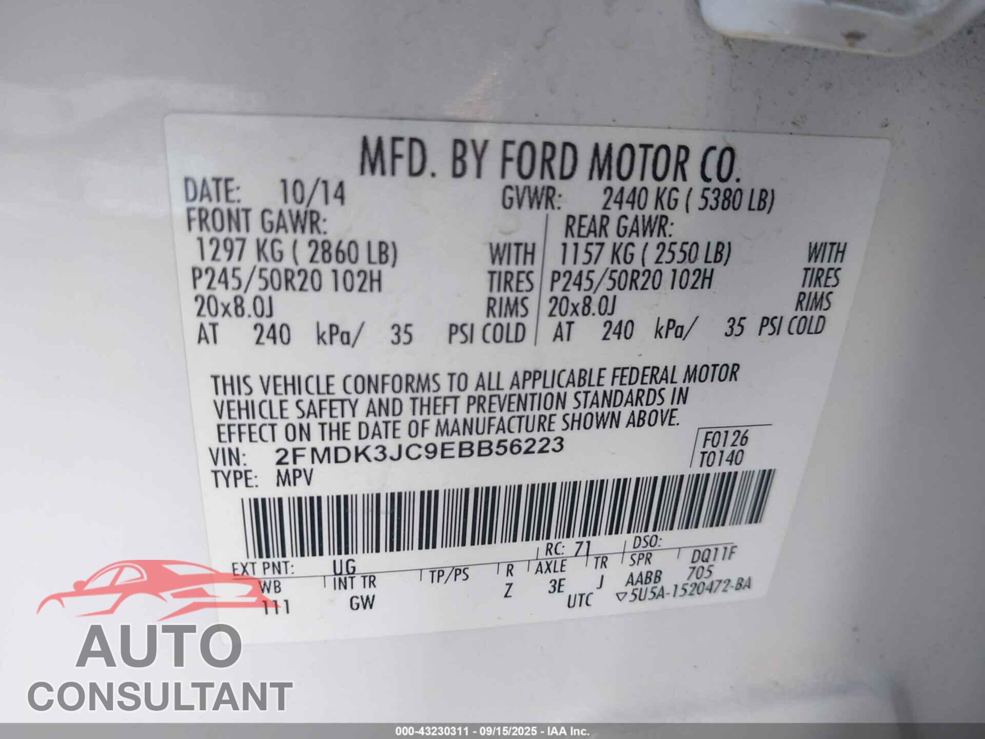 FORD EDGE 2014 - 2FMDK3JC9EBB56223