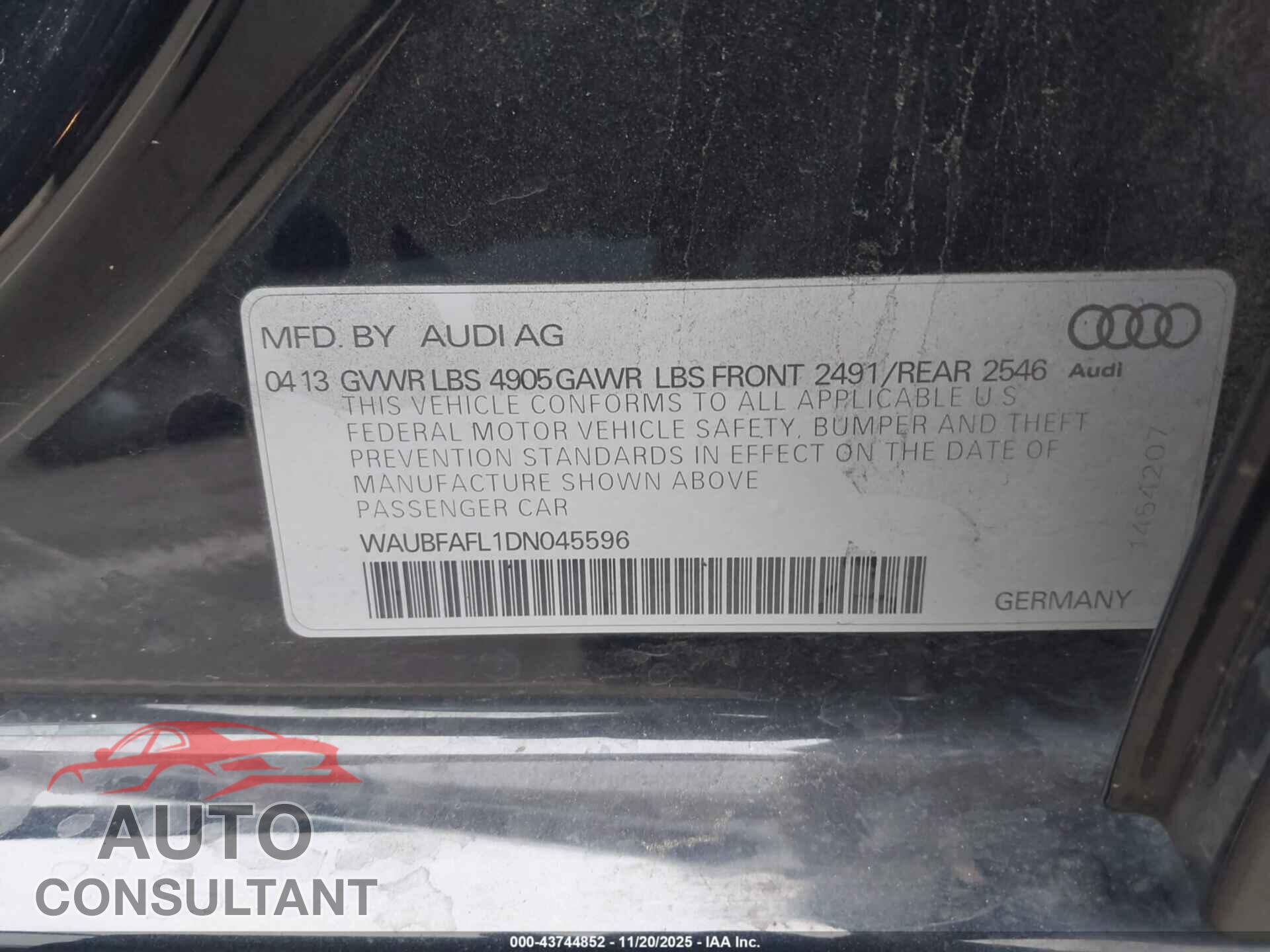 AUDI A4 2013 - WAUBFAFL1DN045596