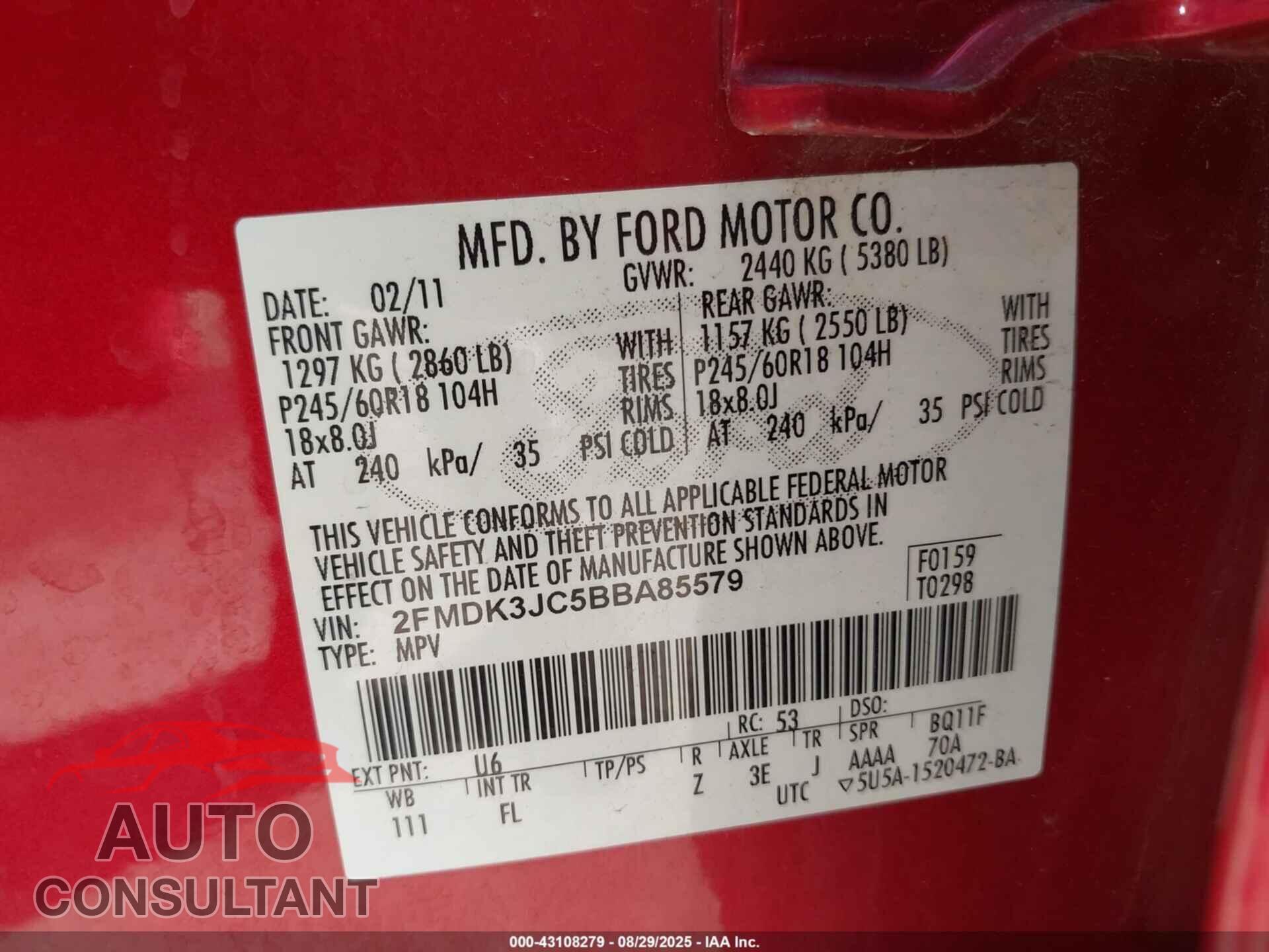 FORD EDGE 2011 - 2FMDK3JC5BBA85579