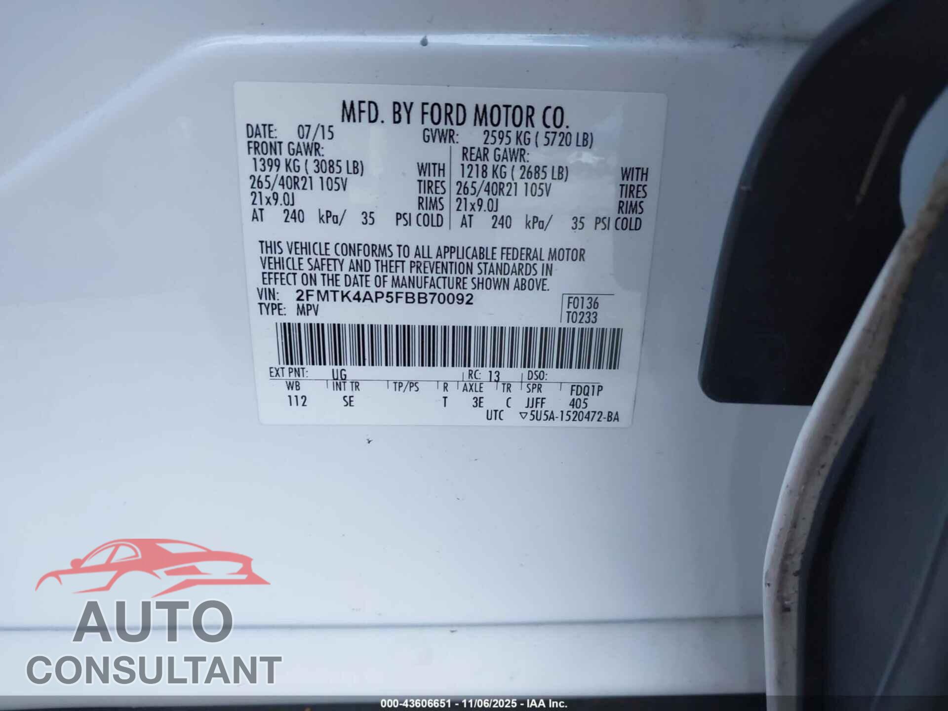 FORD EDGE 2015 - 2FMTK4AP5FBB70092