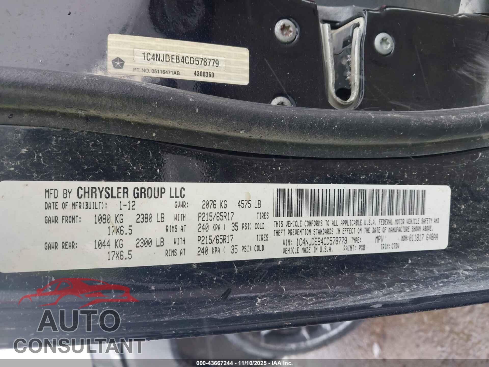 JEEP COMPASS 2012 - 1C4NJDEB4CD578779