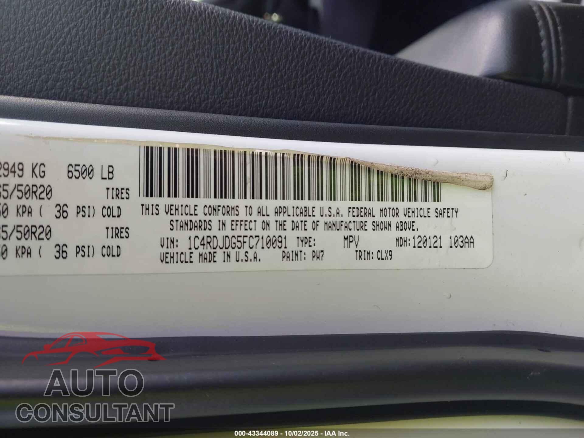 DODGE DURANGO 2015 - 1C4RDJDG5FC710091