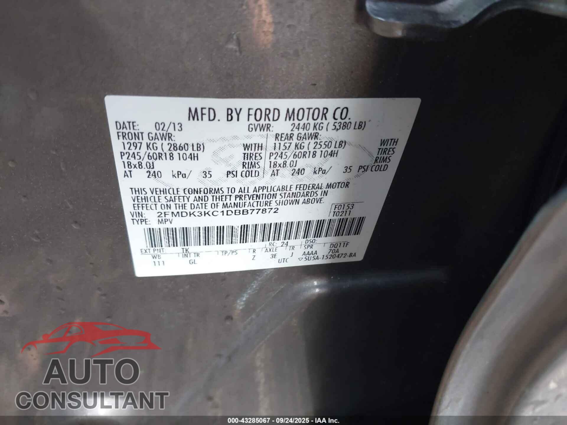 FORD EDGE 2013 - 2FMDK3KC1DBB77872