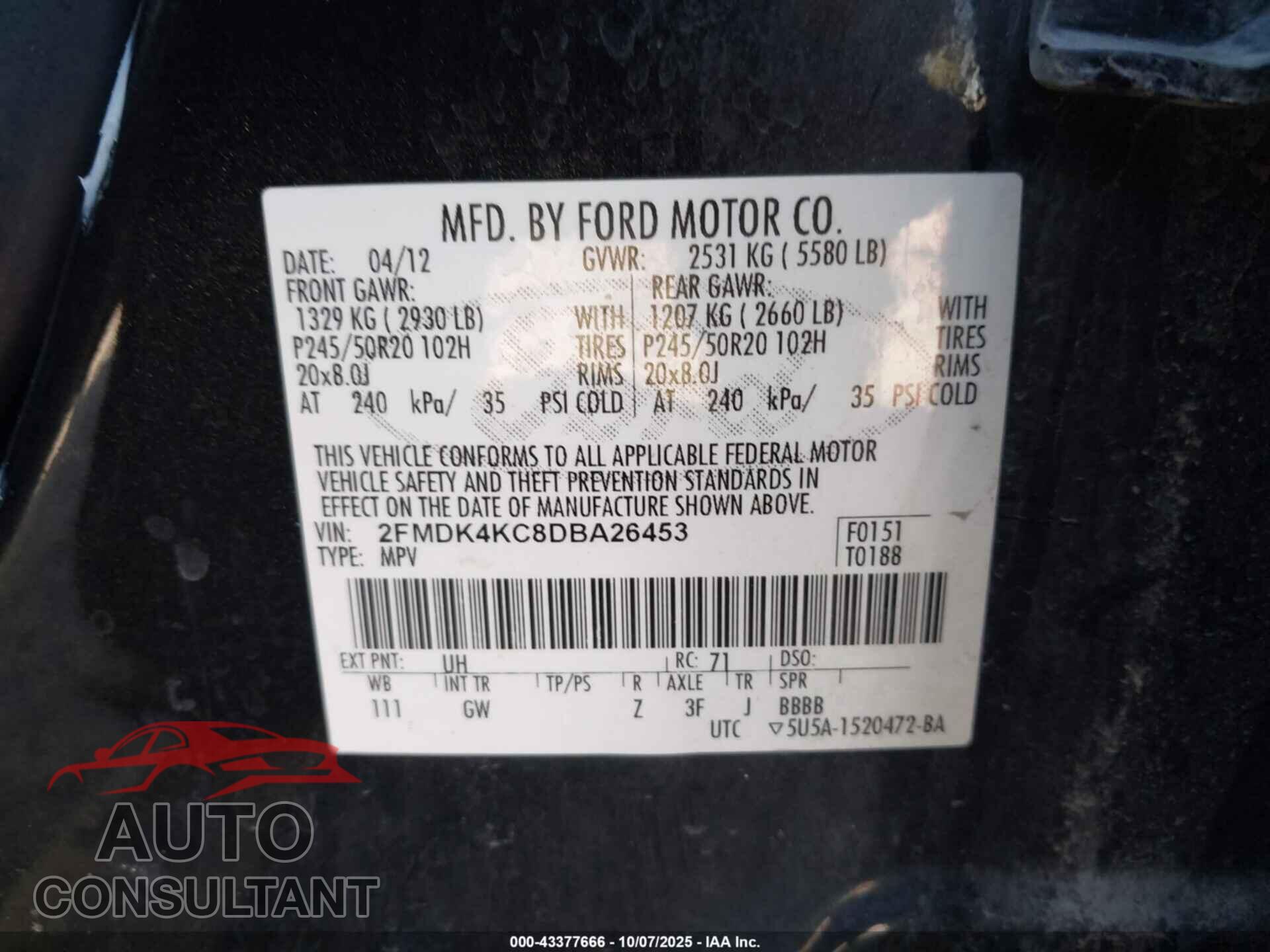 FORD EDGE 2013 - 2FMDK4KC8DBA26453