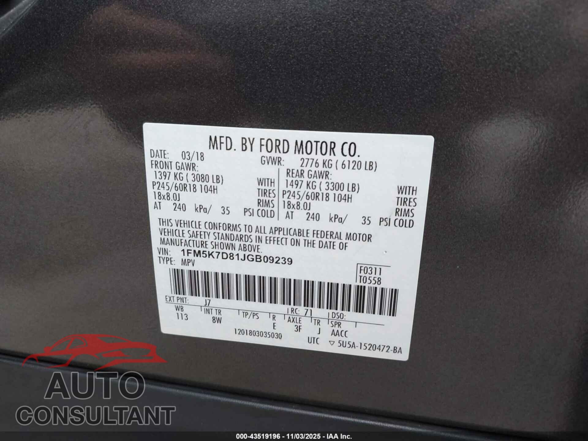 FORD EXPLORER 2018 - 1FM5K7D81JGB09239