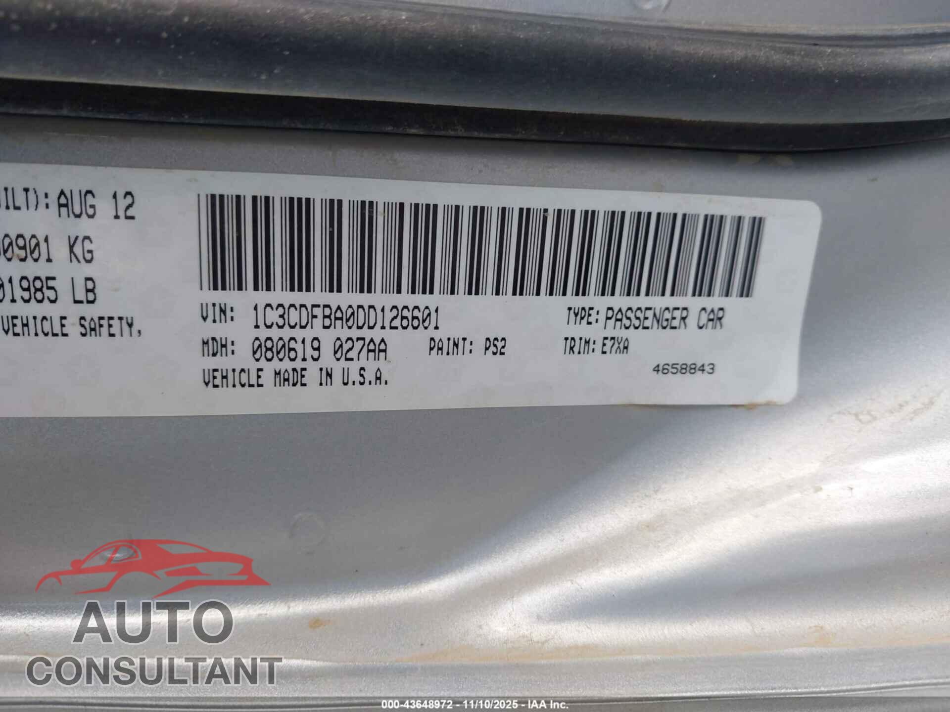 DODGE DART 2013 - 1C3CDFBA0DD126601