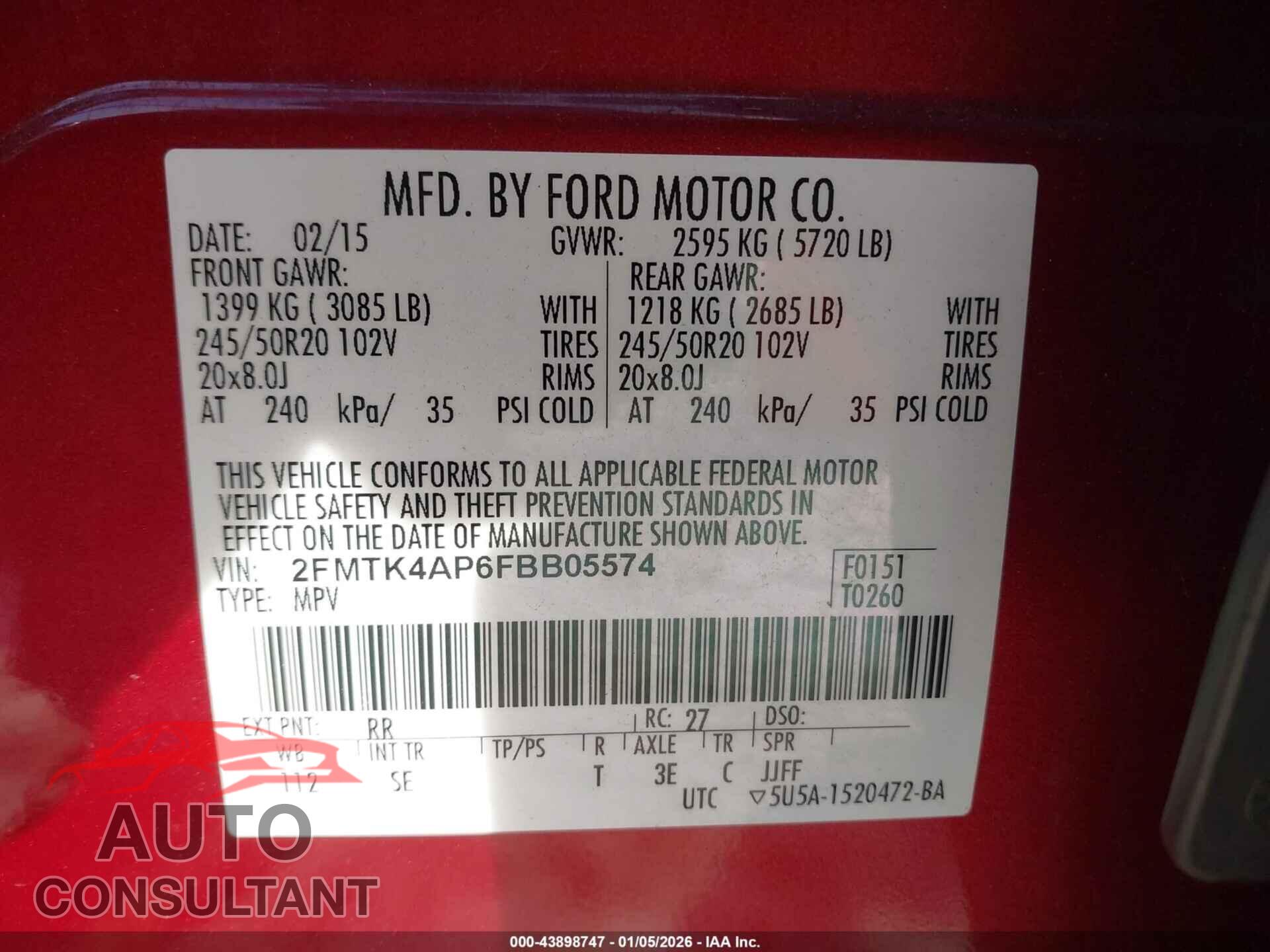 FORD EDGE 2015 - 2FMTK4AP6FBB05574