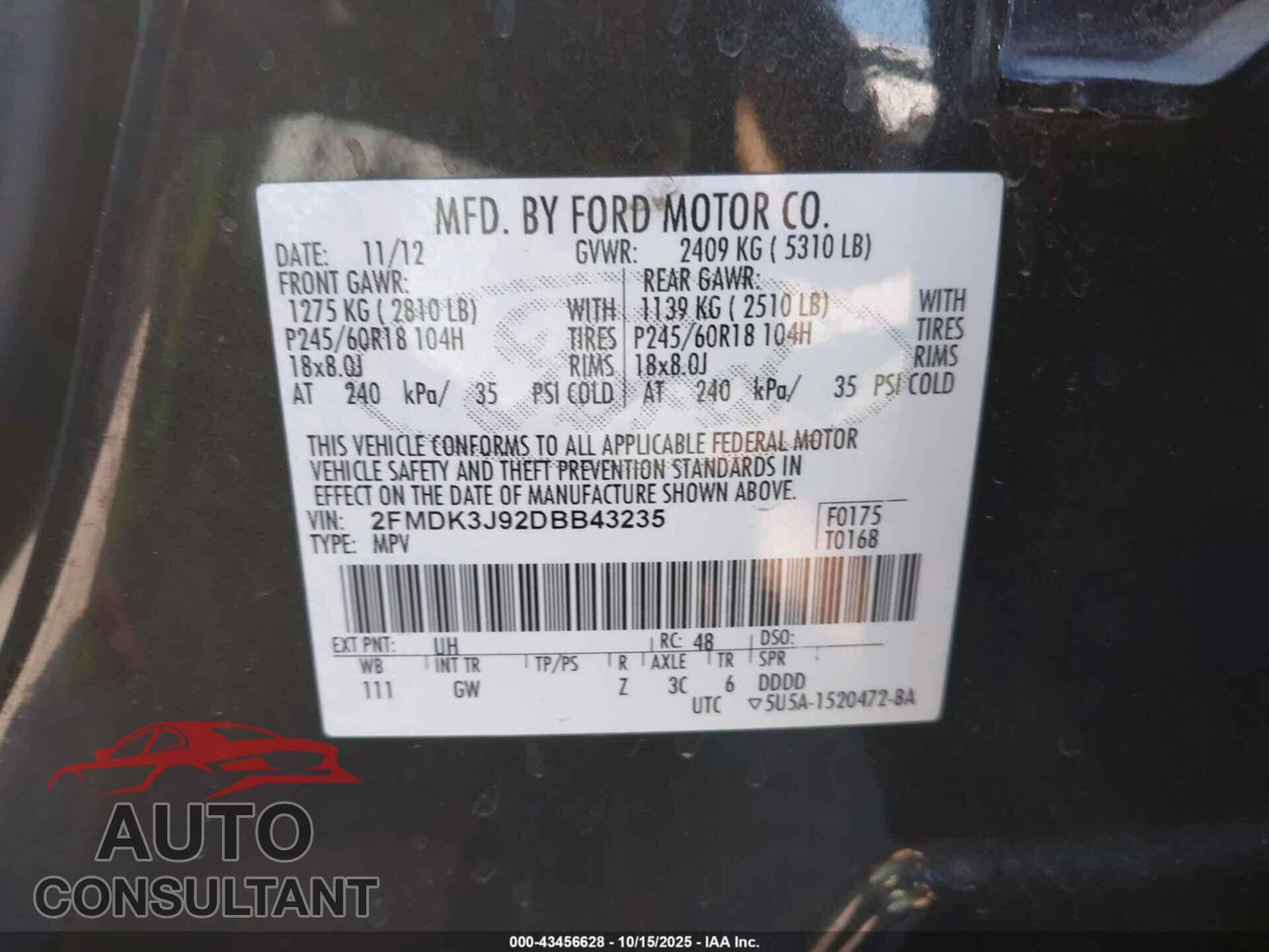 FORD EDGE 2013 - 2FMDK3J92DBB43235