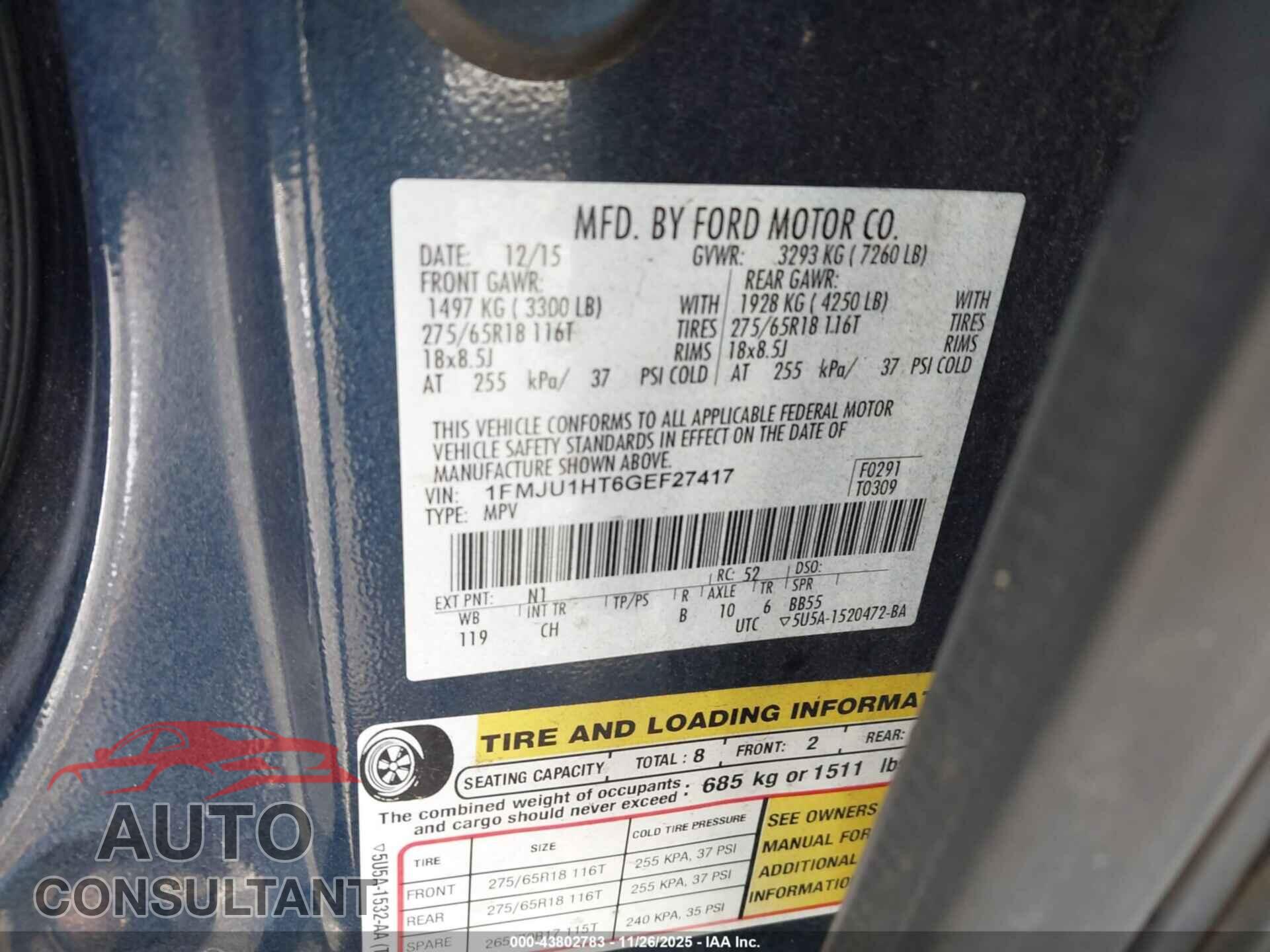 FORD EXPEDITION 2016 - 1FMJU1HT6GEF27417