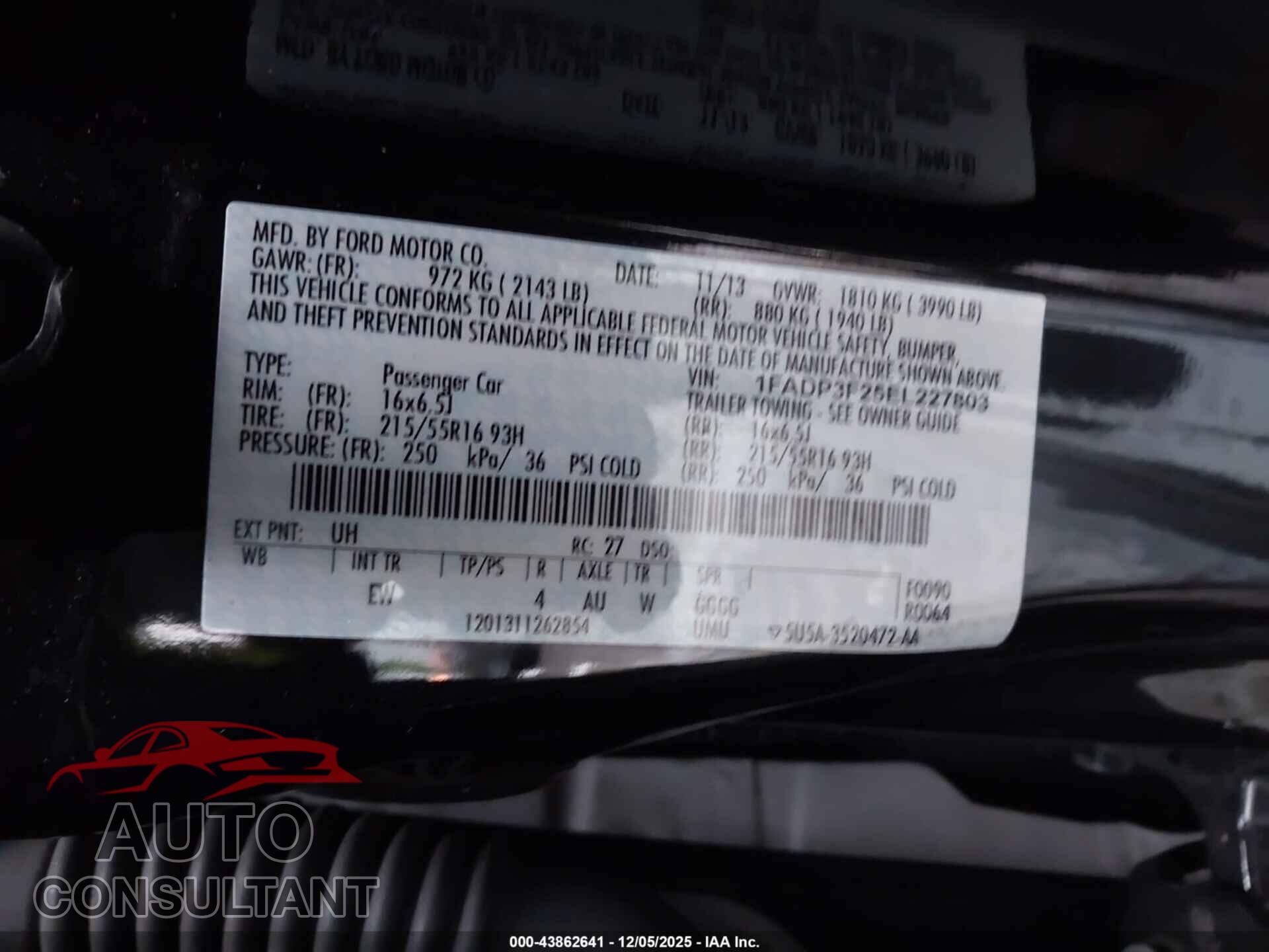 FORD FOCUS 2014 - 1FADP3F25EL227803