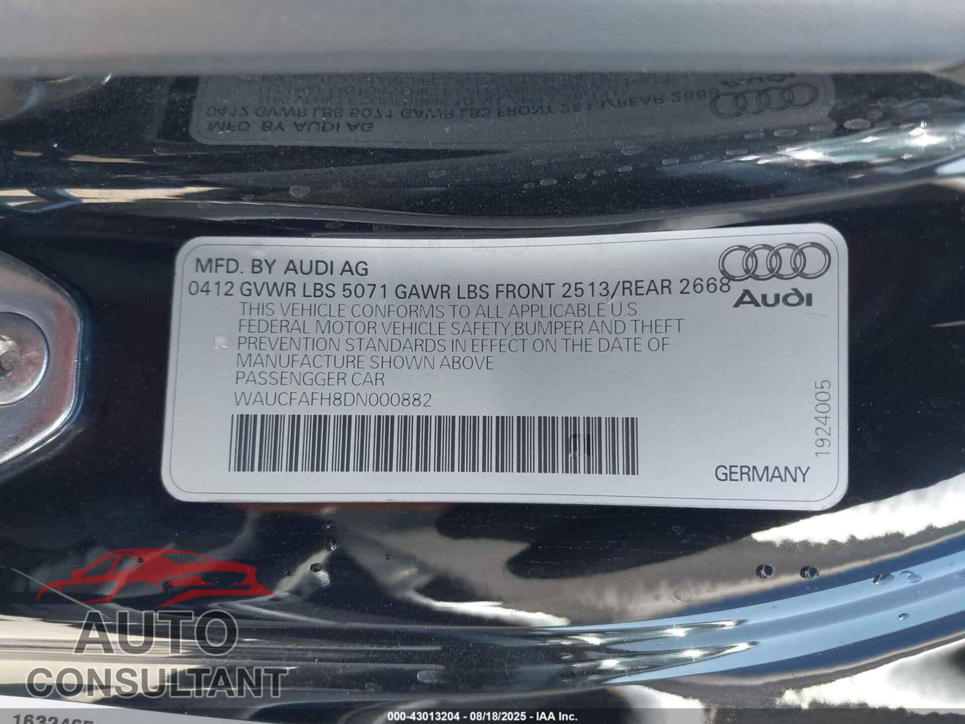 AUDI A5 2013 - WAUCFAFH8DN000882