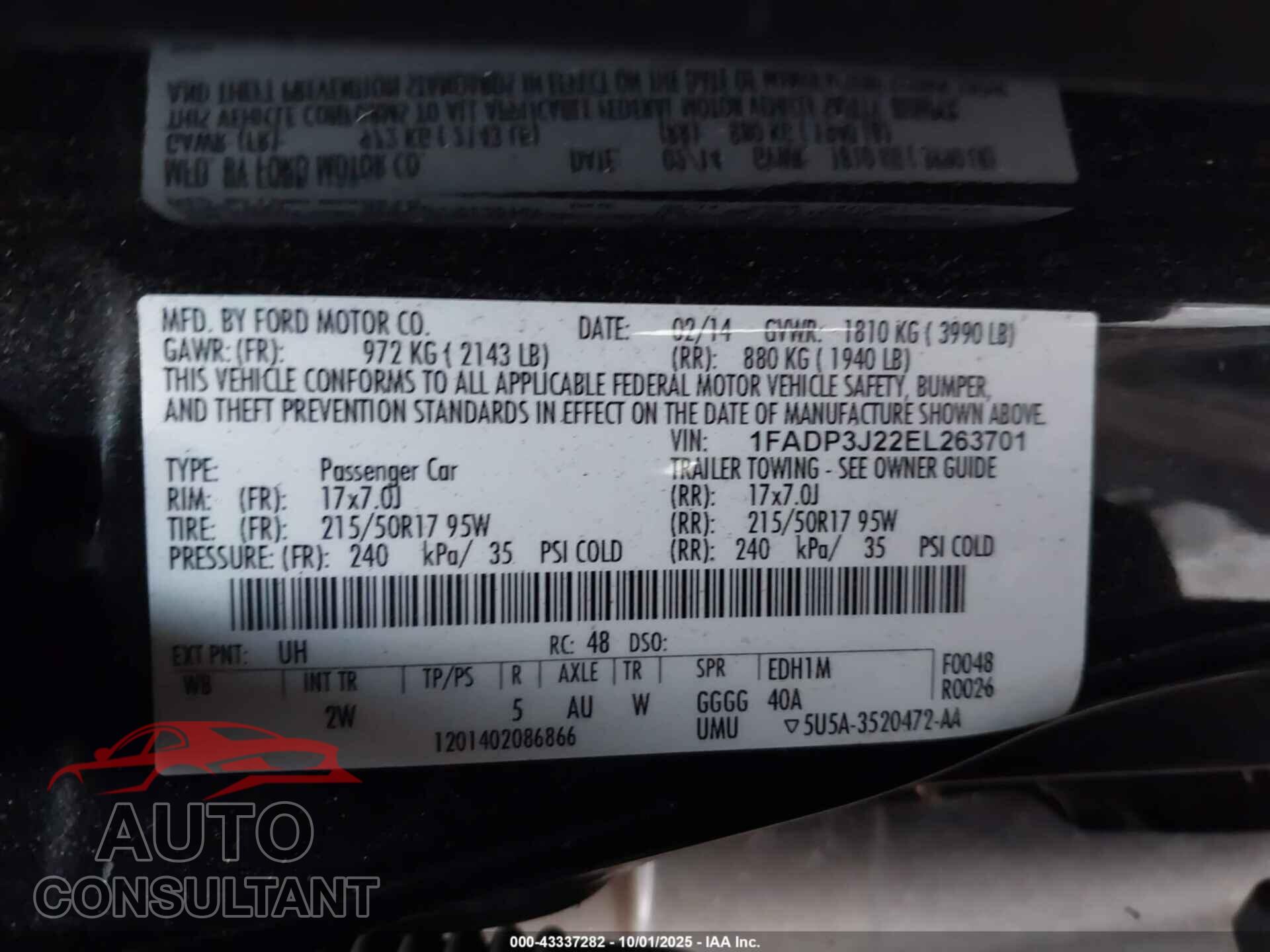 FORD FOCUS 2014 - 1FADP3J22EL263701