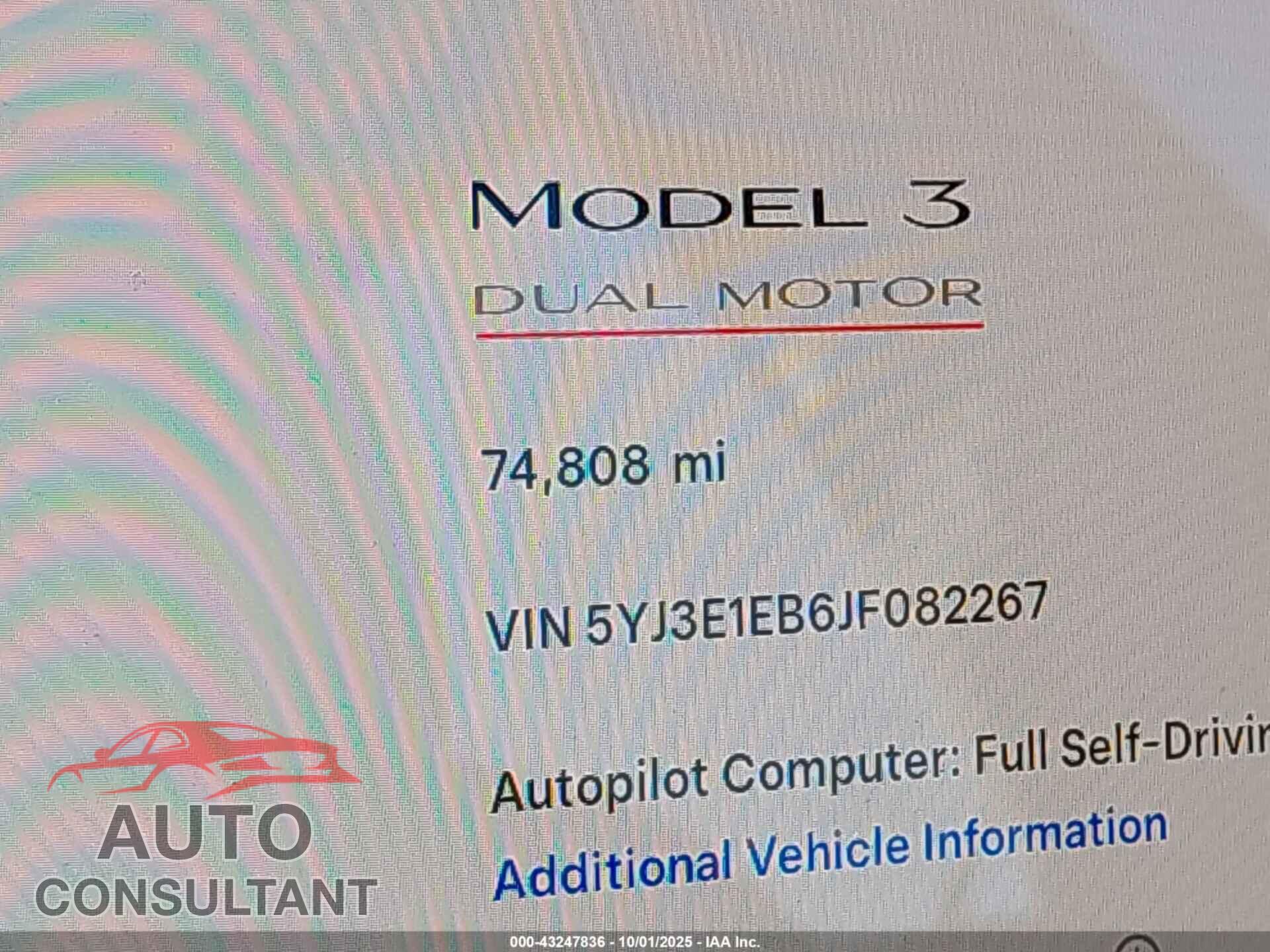 TESLA MODEL 3 2018 - 5YJ3E1EB6JF082267
